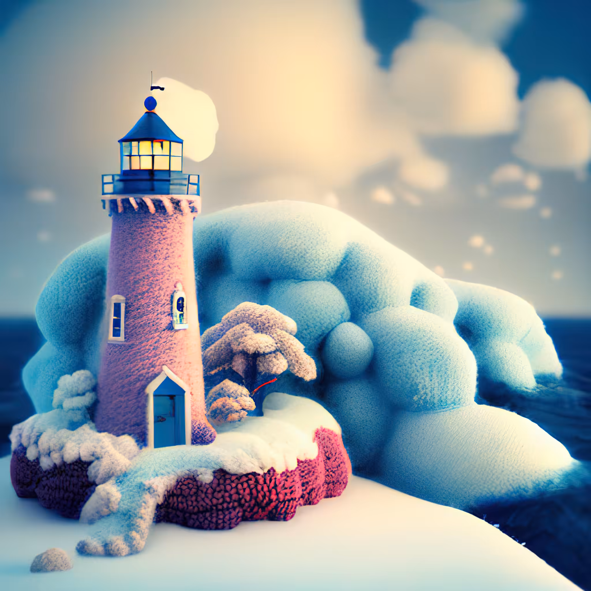 Frosty island lighthouse