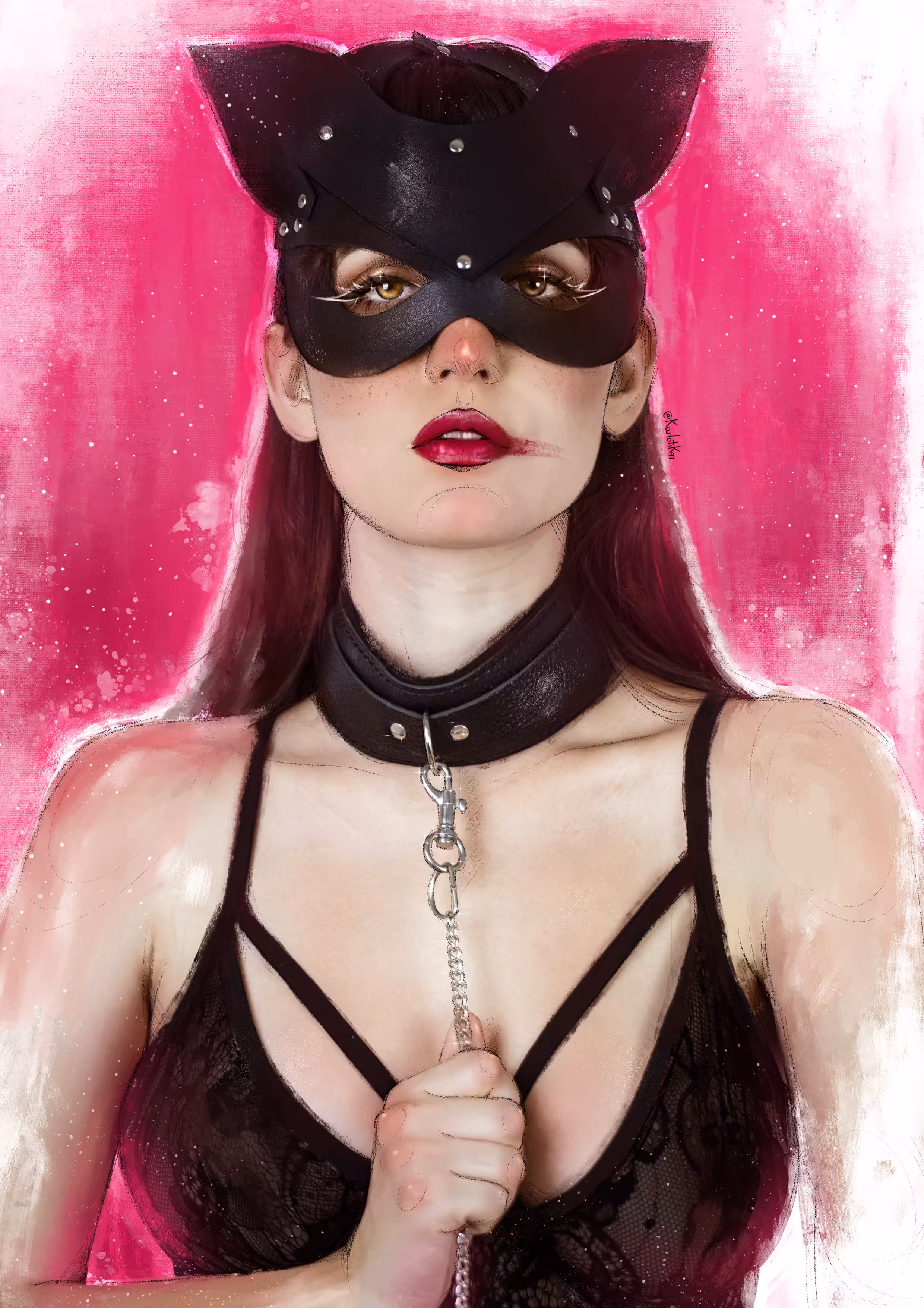 The Girl with a Black Cat Mask
