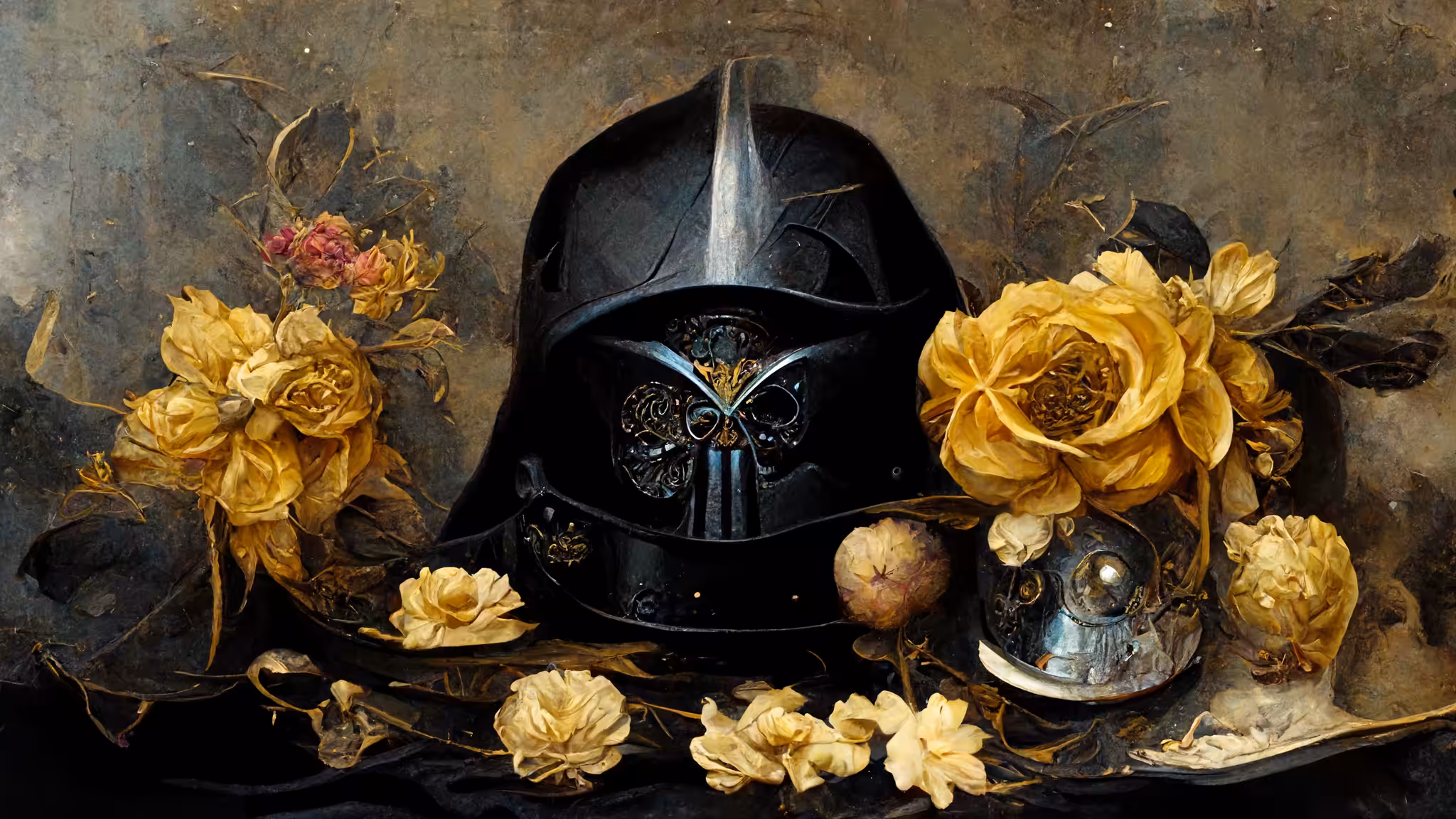 Still life with black helmet