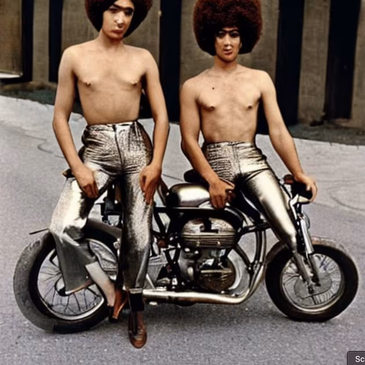 Twin Guys Wearing Metallic Pants