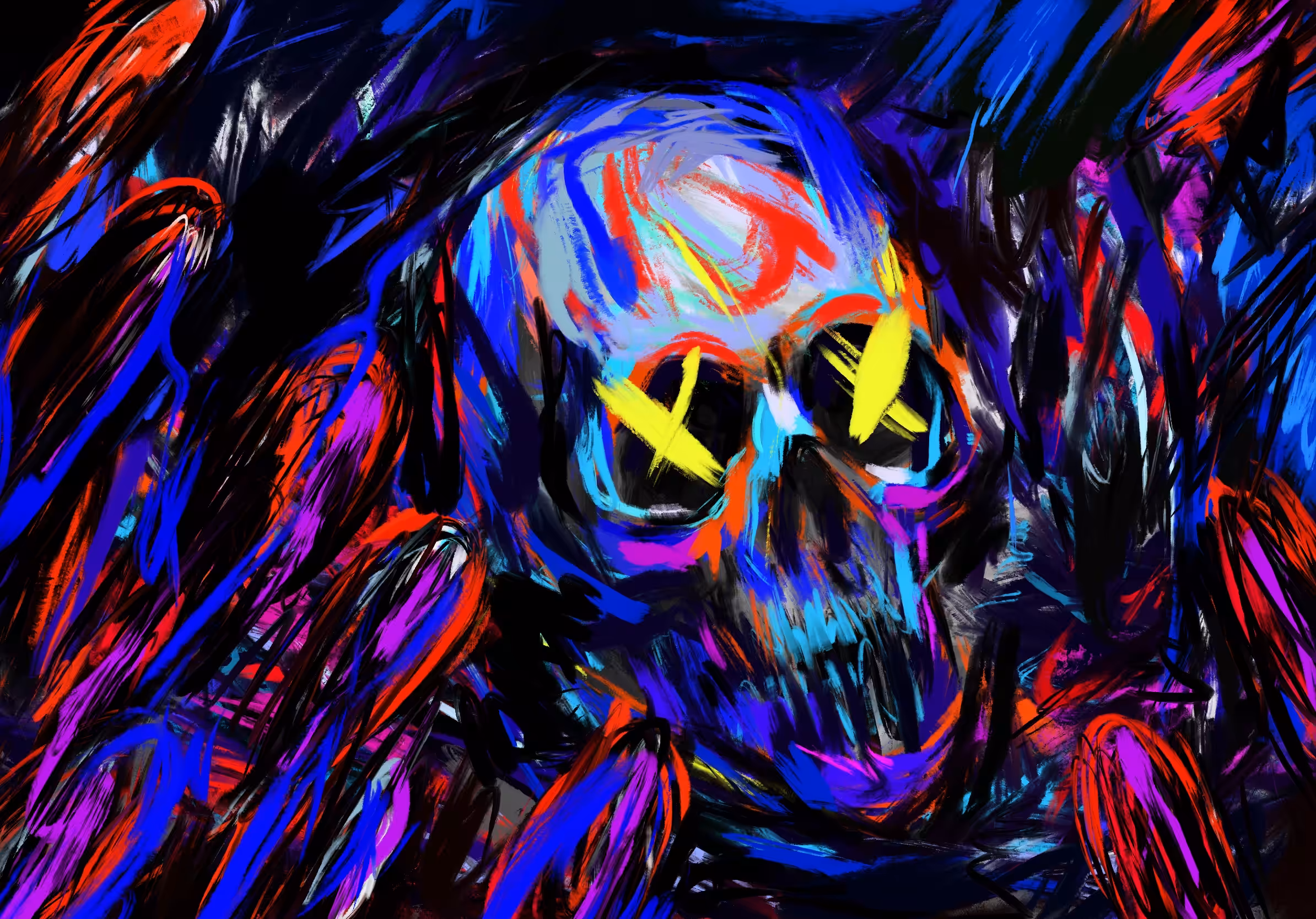 Skull in flower garden