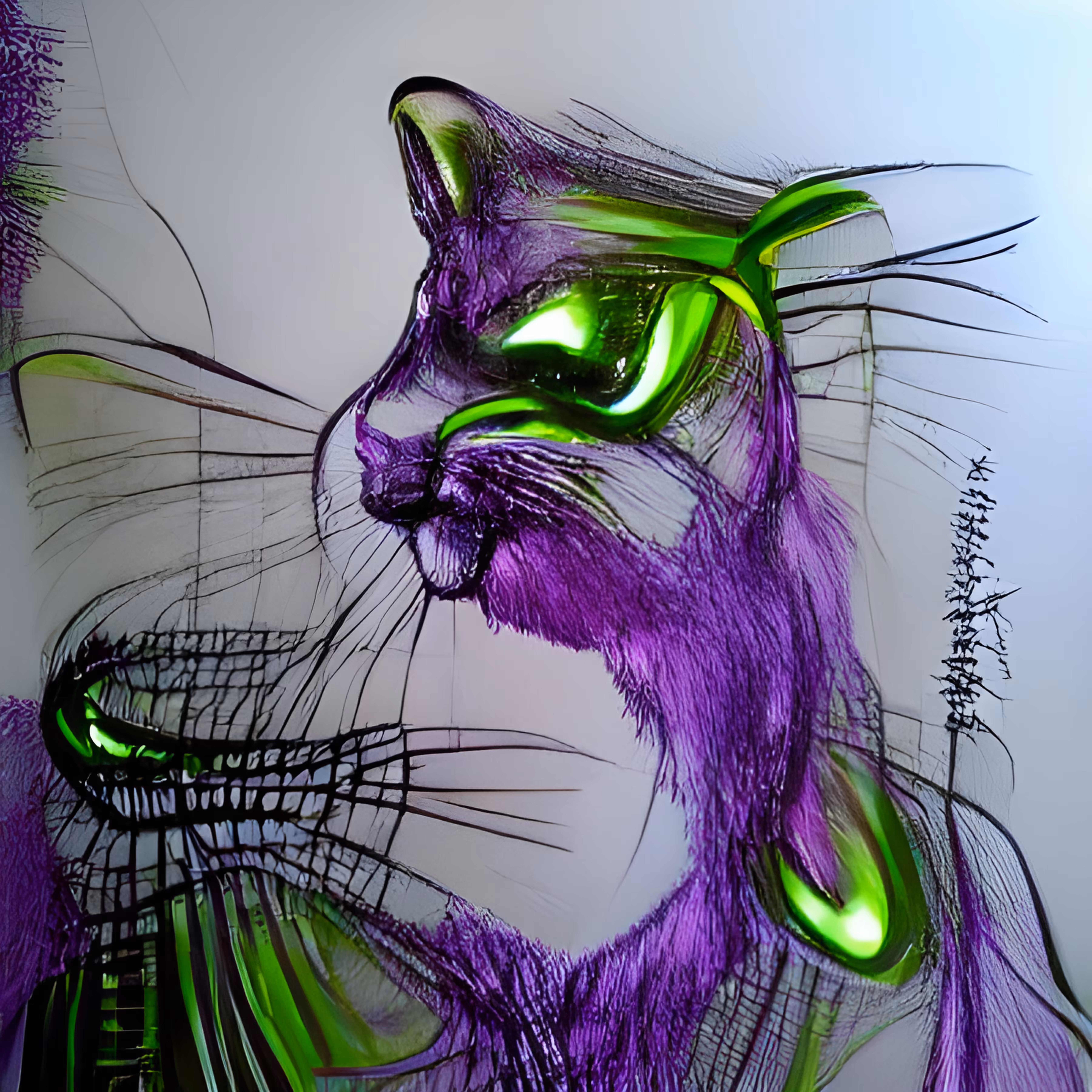 Green n Purple Cat. Meow. 