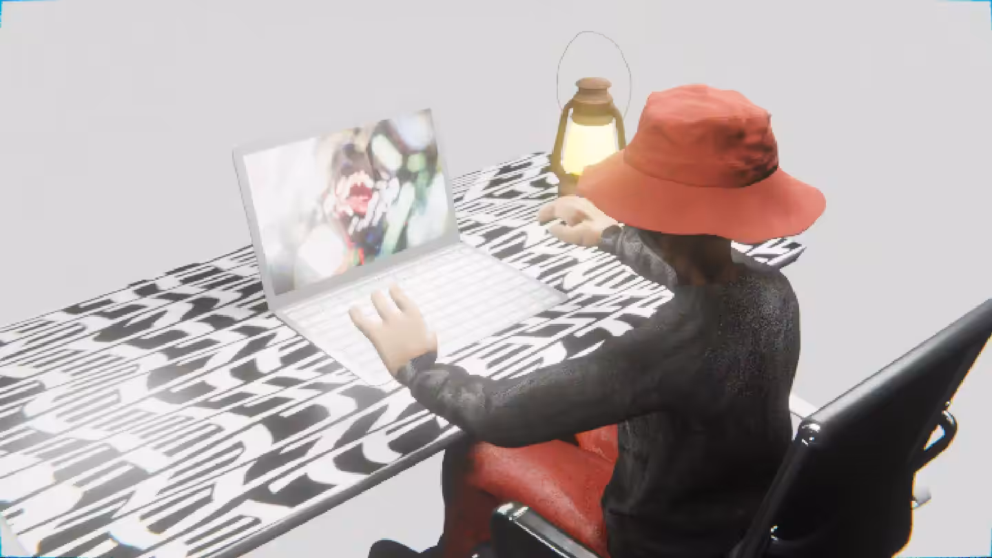 Desktop #59: The Hypebeast in the Black Slim Chair With a Gas Lamp and a Algo Lite Macbook on a Pattern Table in The Void