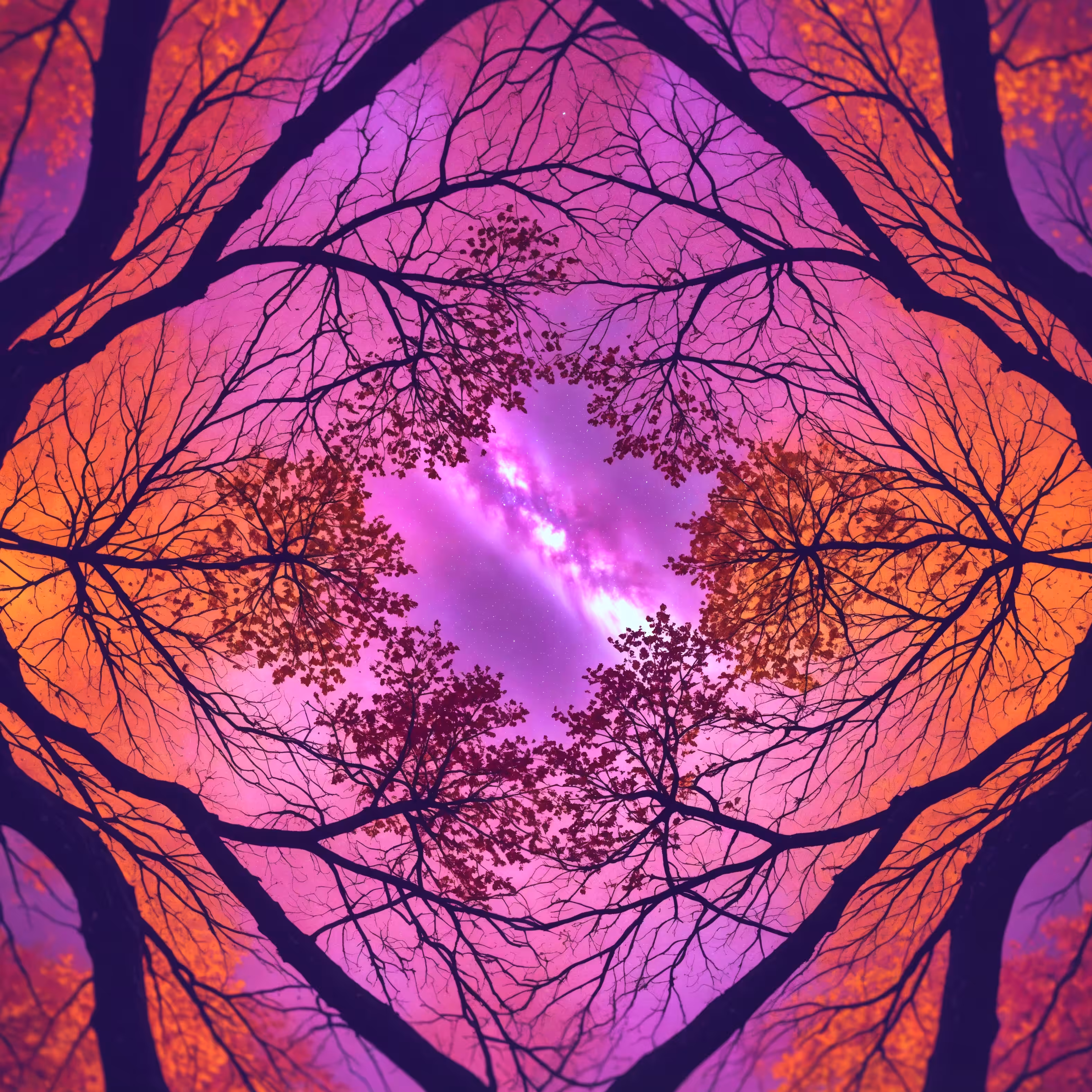 Long Exposure Beautiful Vibrant Autumn Deciduous Trees 8K  Ethereal Vibrant Northern Lights 8K
