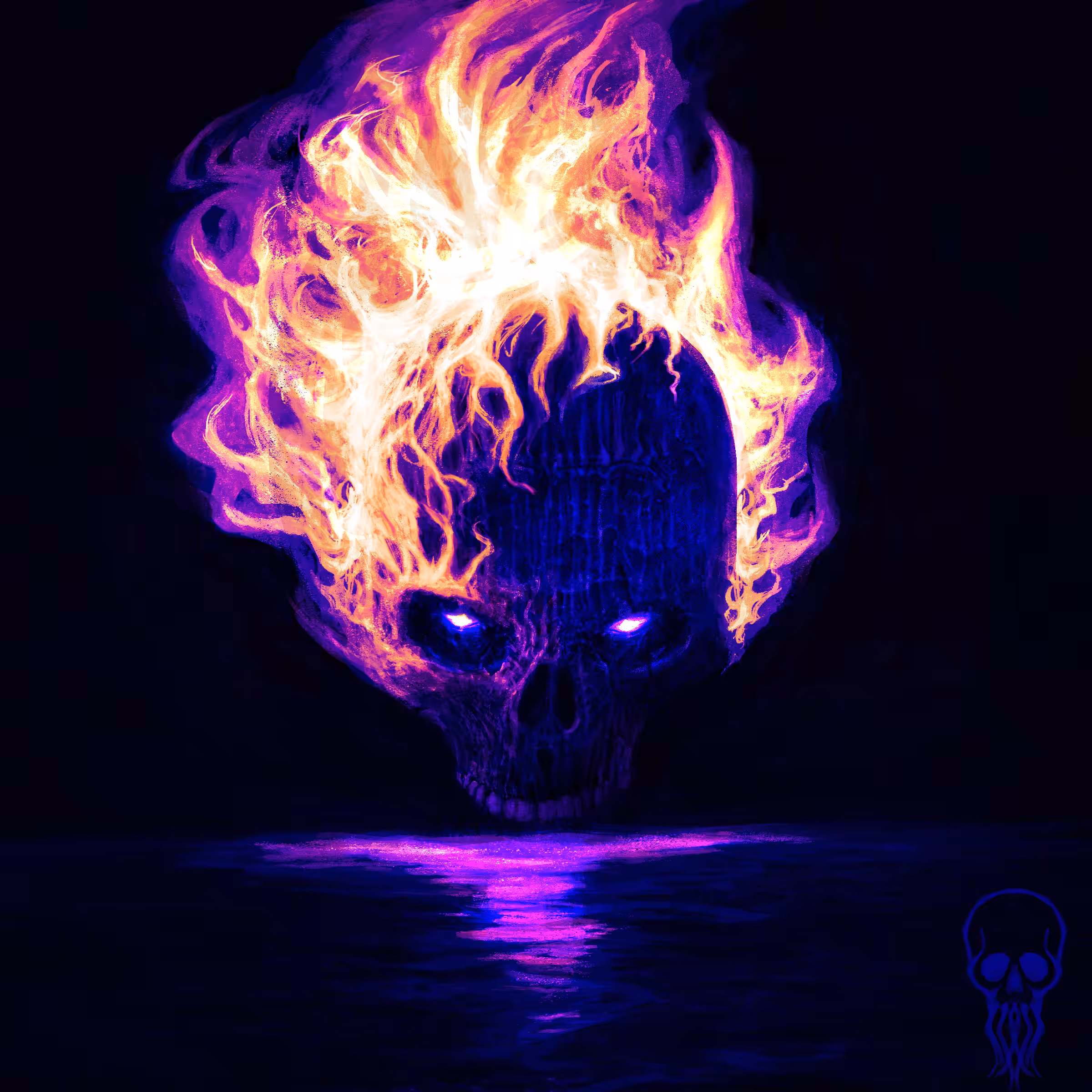 Demented Blue Flame skull