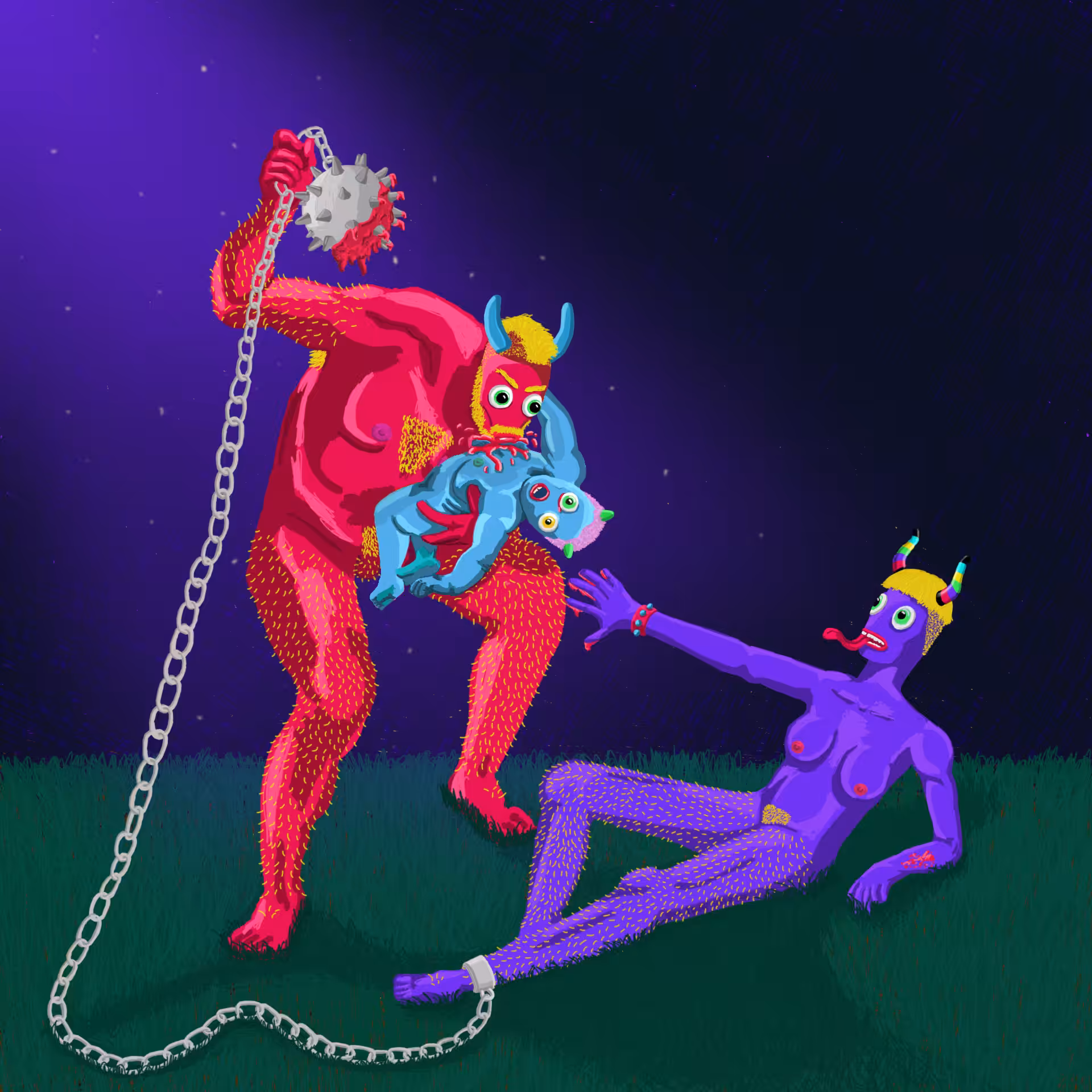 Man eating his child's flesh at moonlight