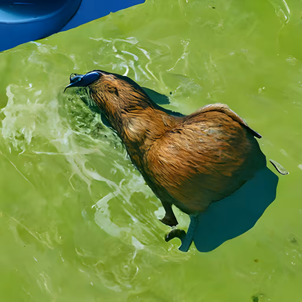 Capybara Climbing Out Of A Pool