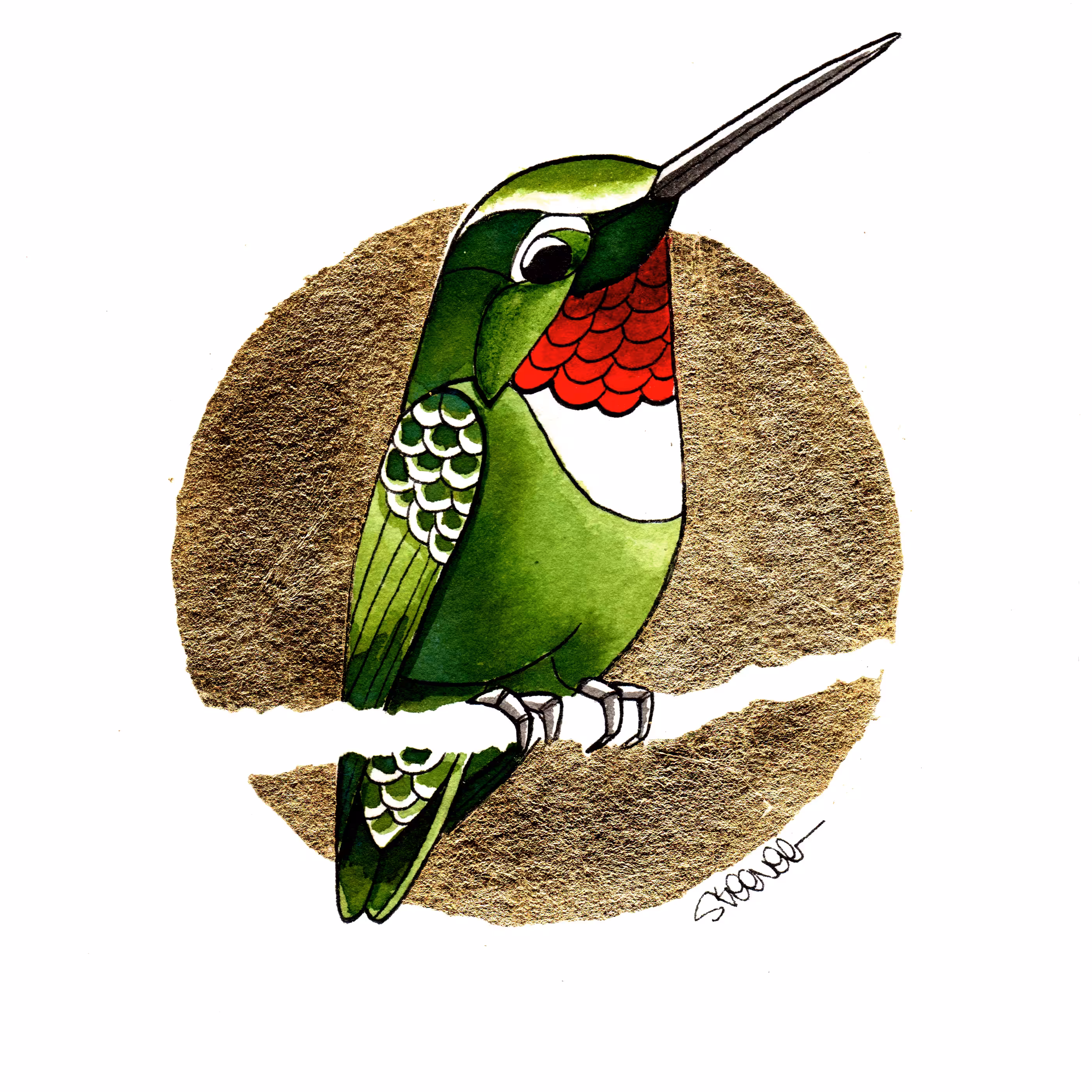 Bird On Gold 02 | Small Hummingbird