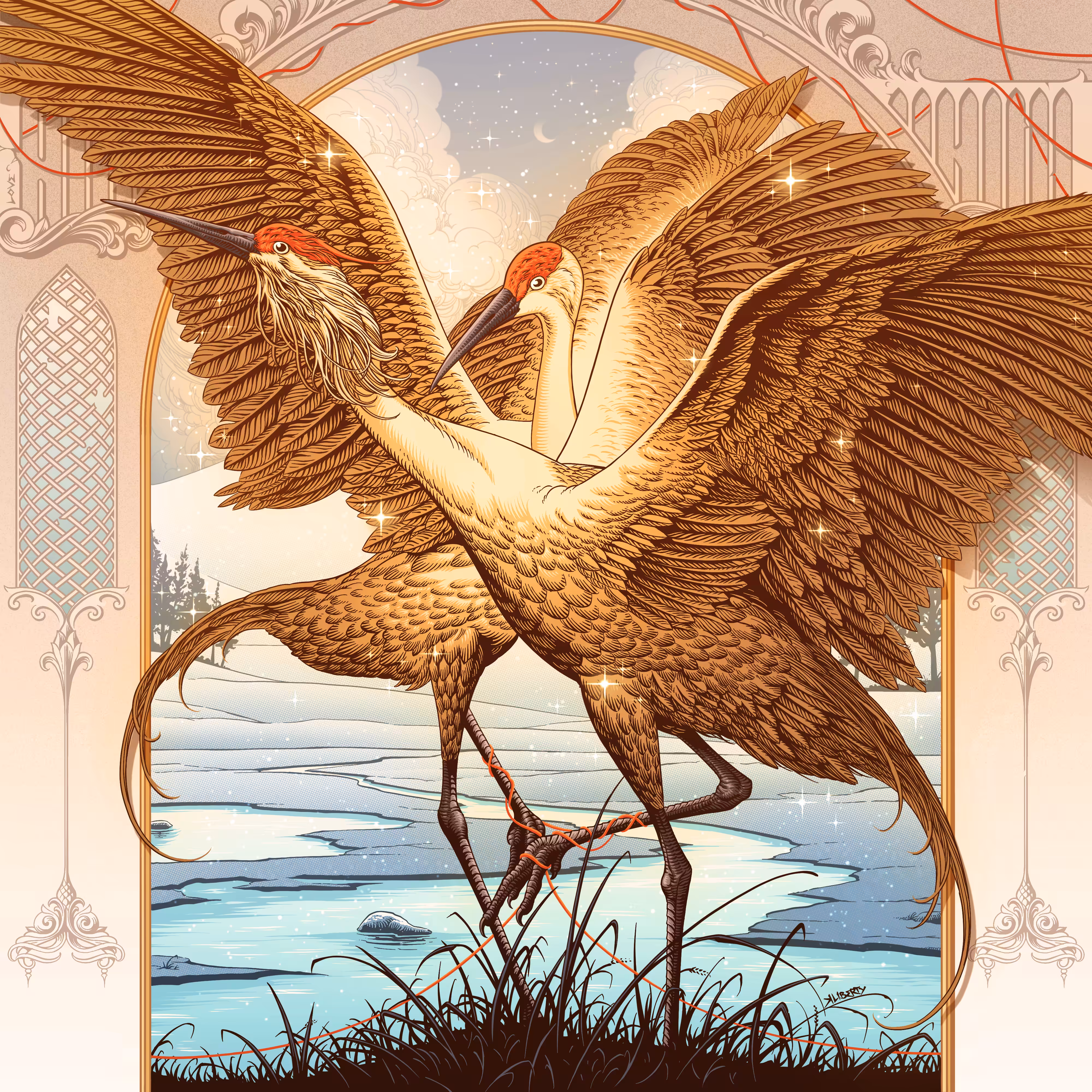 Red Crowned Golden Crane