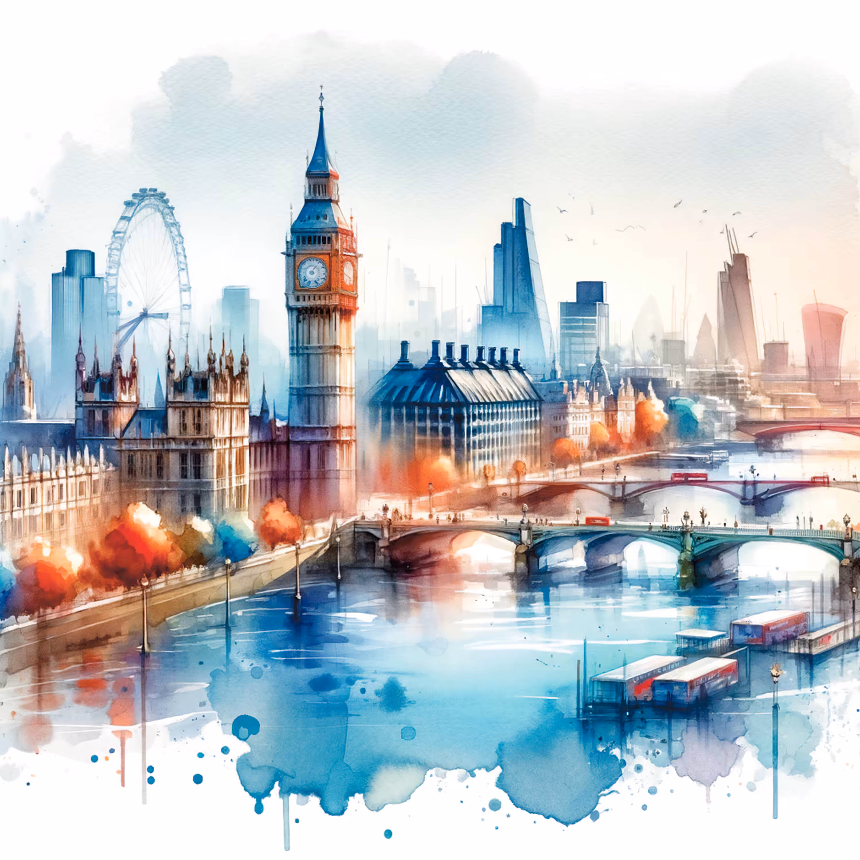 Watercolor Skylines - London #1