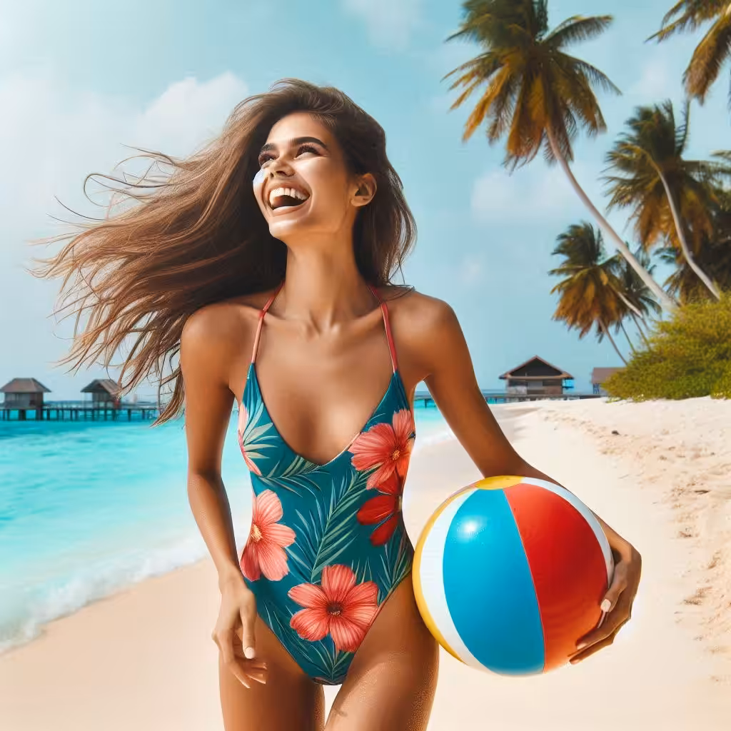 a woman with a beach ball