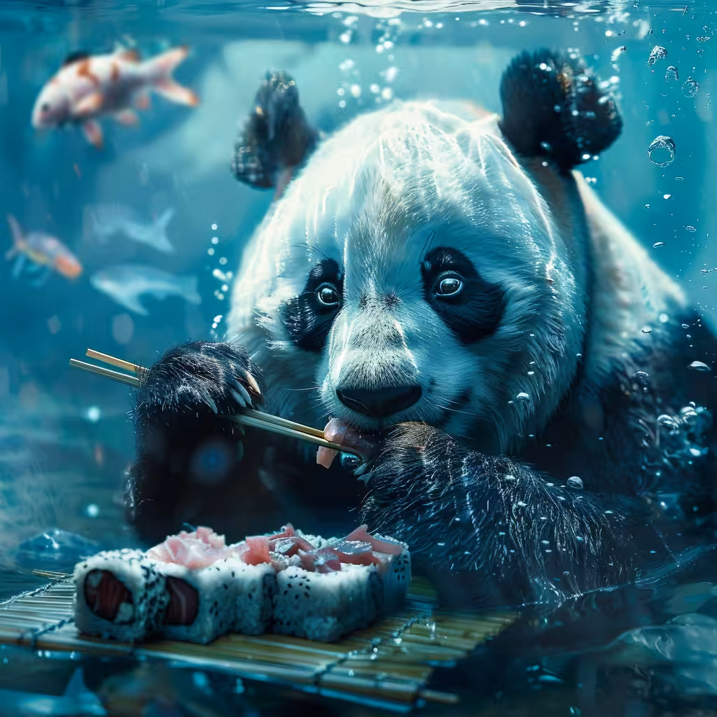It's A Panda Eating Sushi Underwater