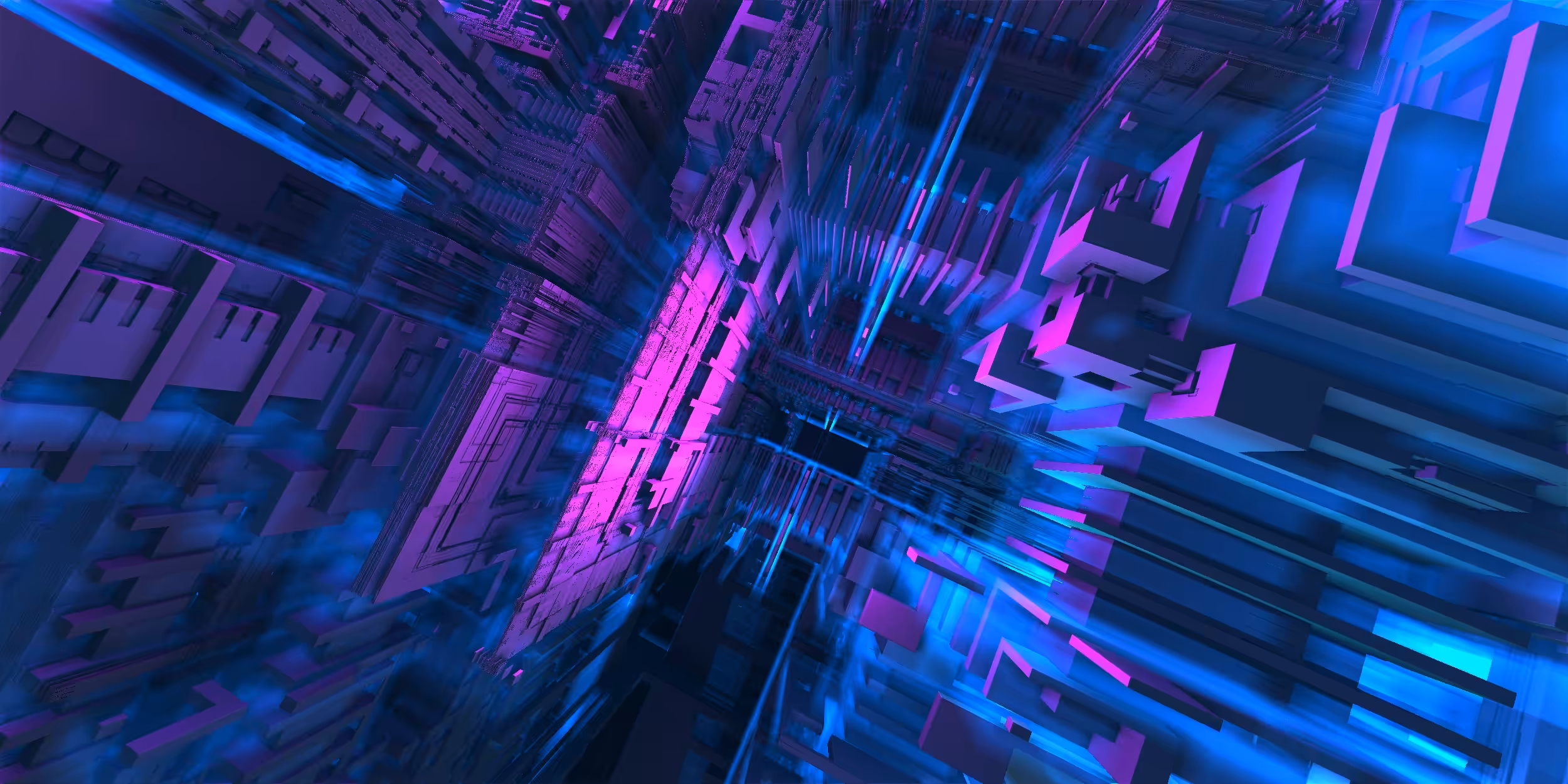 Alien factory in neon light ###2. 3D fractal cyberpunk construction.