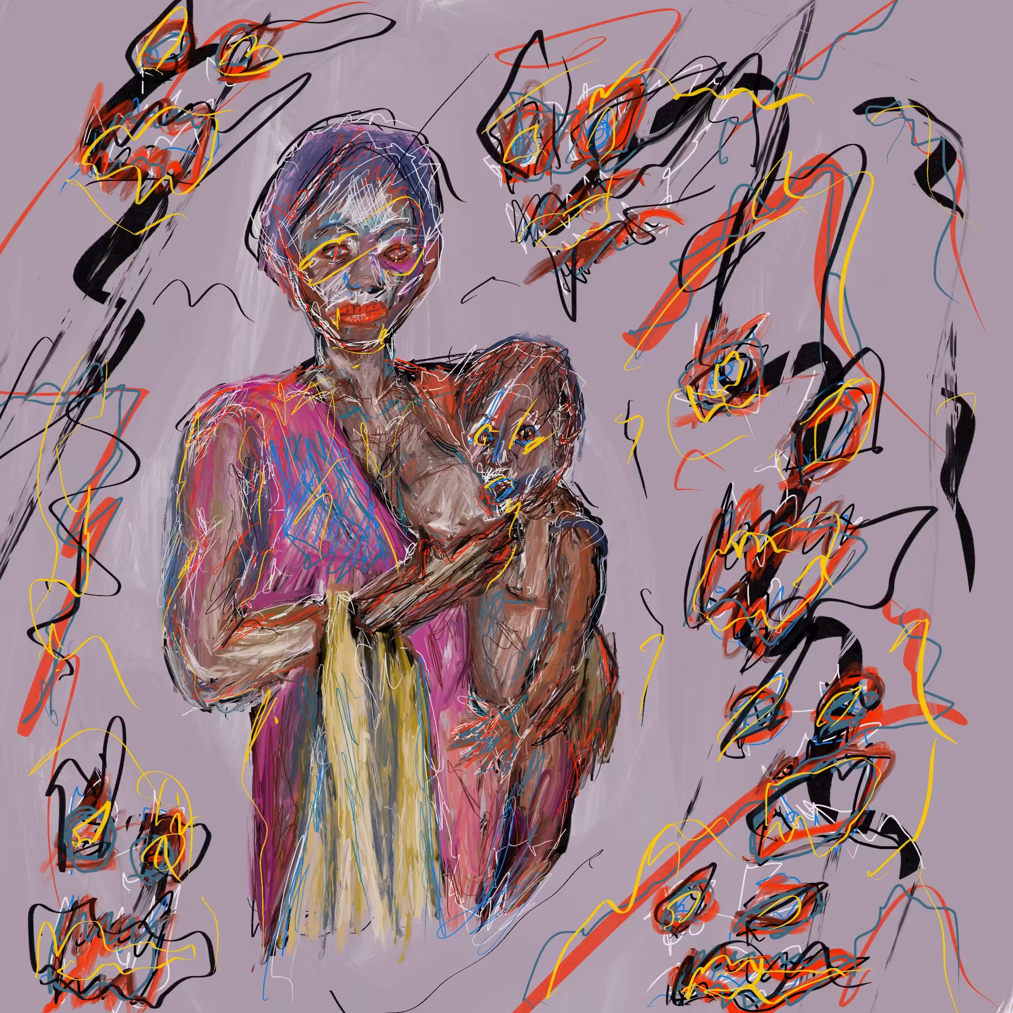 Mom and Child Surrounded by Ghosts