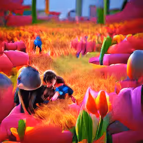 AI MASTERPIECE #1029 - CHILDREN PLAYING IN A FIELD OF TULIPS