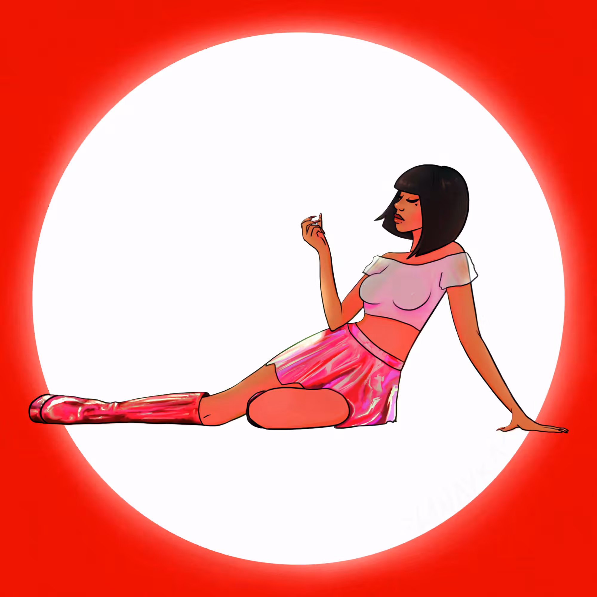 girl in a holographic skirt