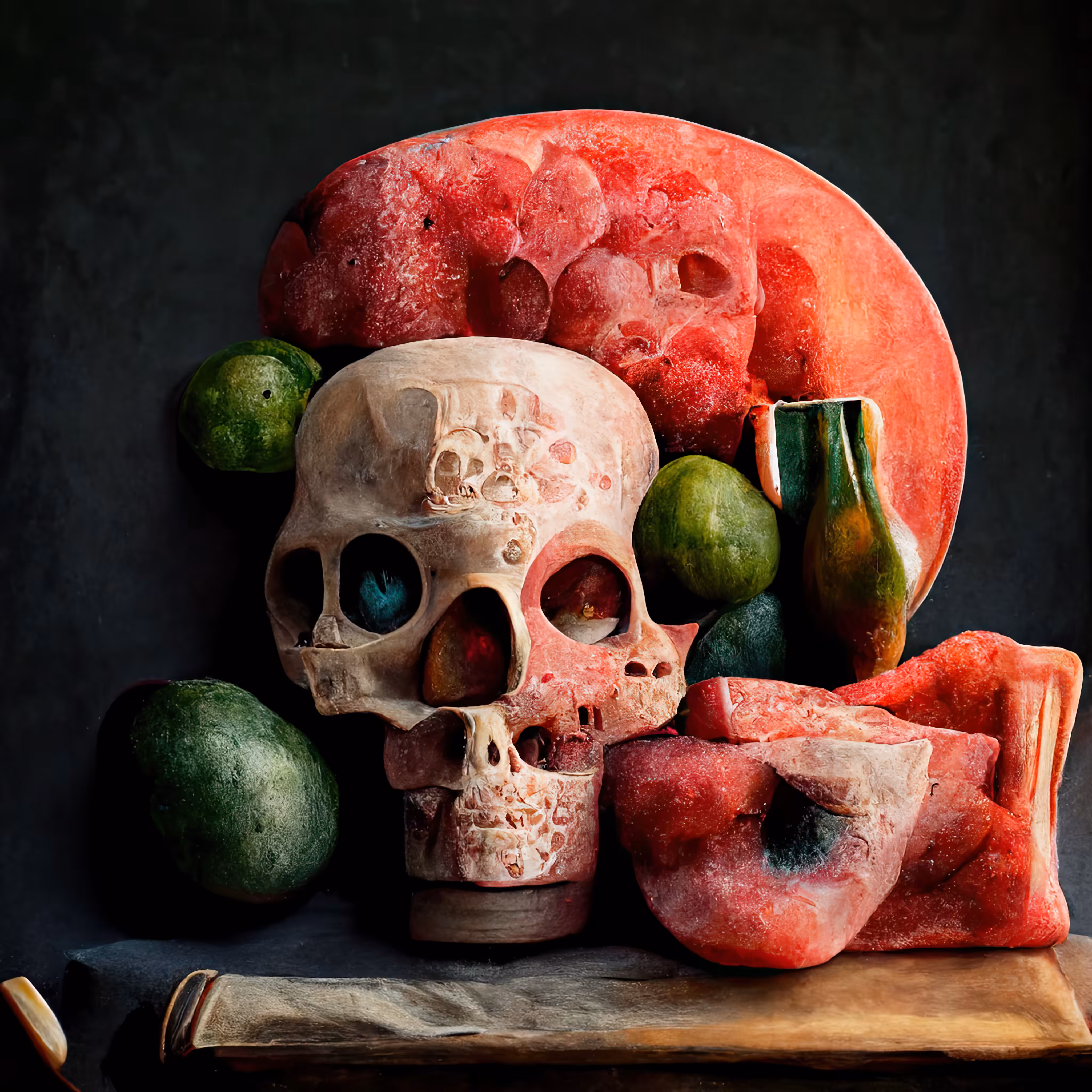 Still life with watermelons and skull. 007