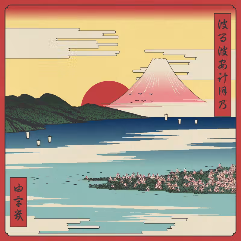 ukiyo-e seascape in bloom #52