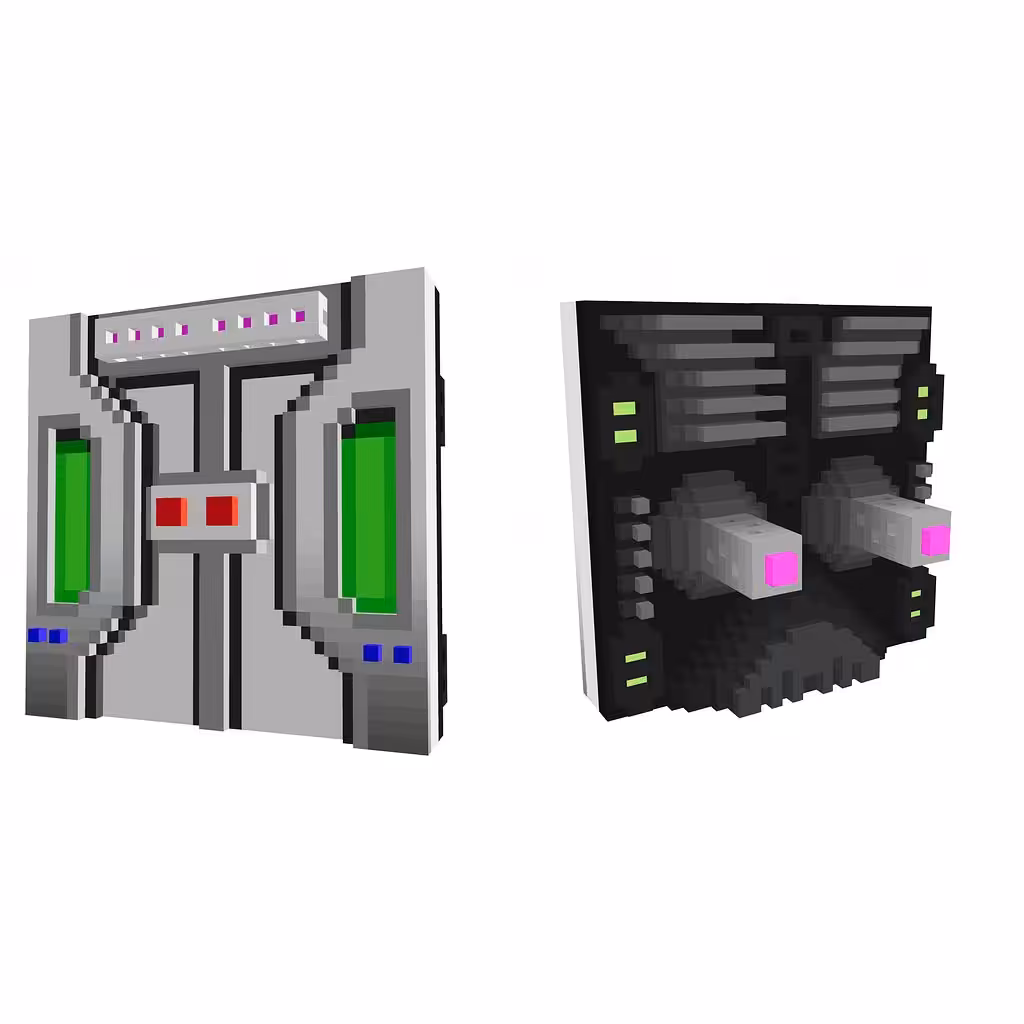 Panel 1 - lab doors (light) & machinery (dark)