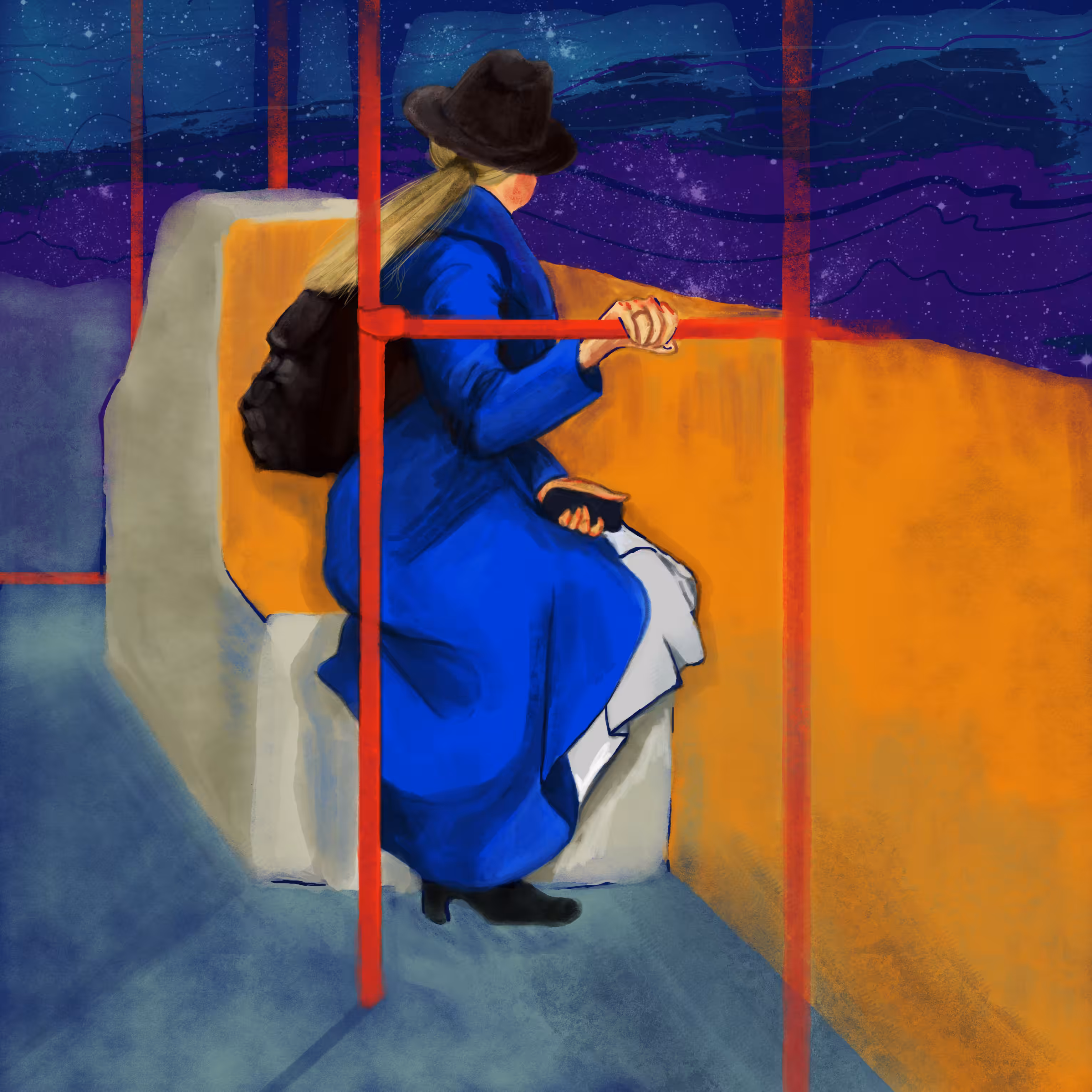 Blue girl in the bus