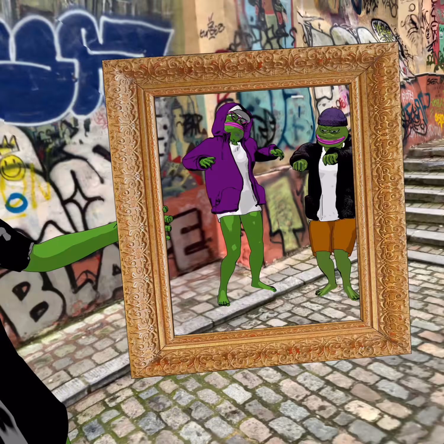 Pepe dancing with frens and Pepa 
