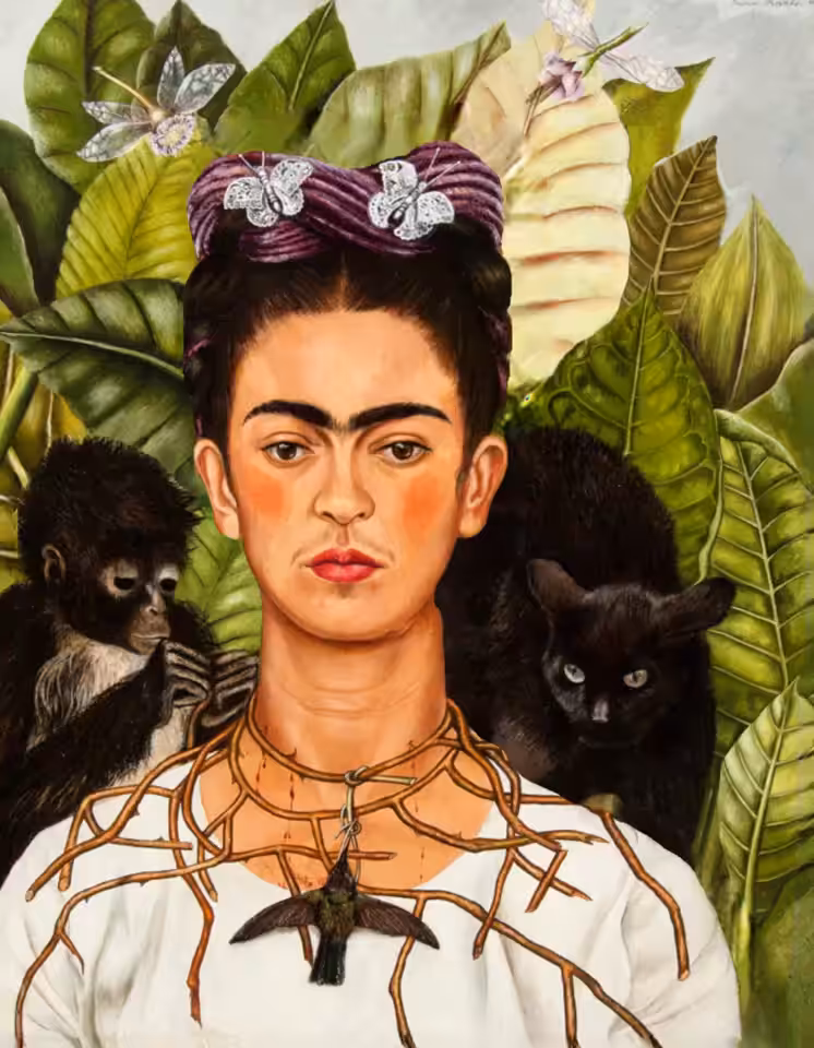 Women in Art Animated No. 11 - Frida Khalo, Self-portrait with Thorn Necklace and Hummingbird