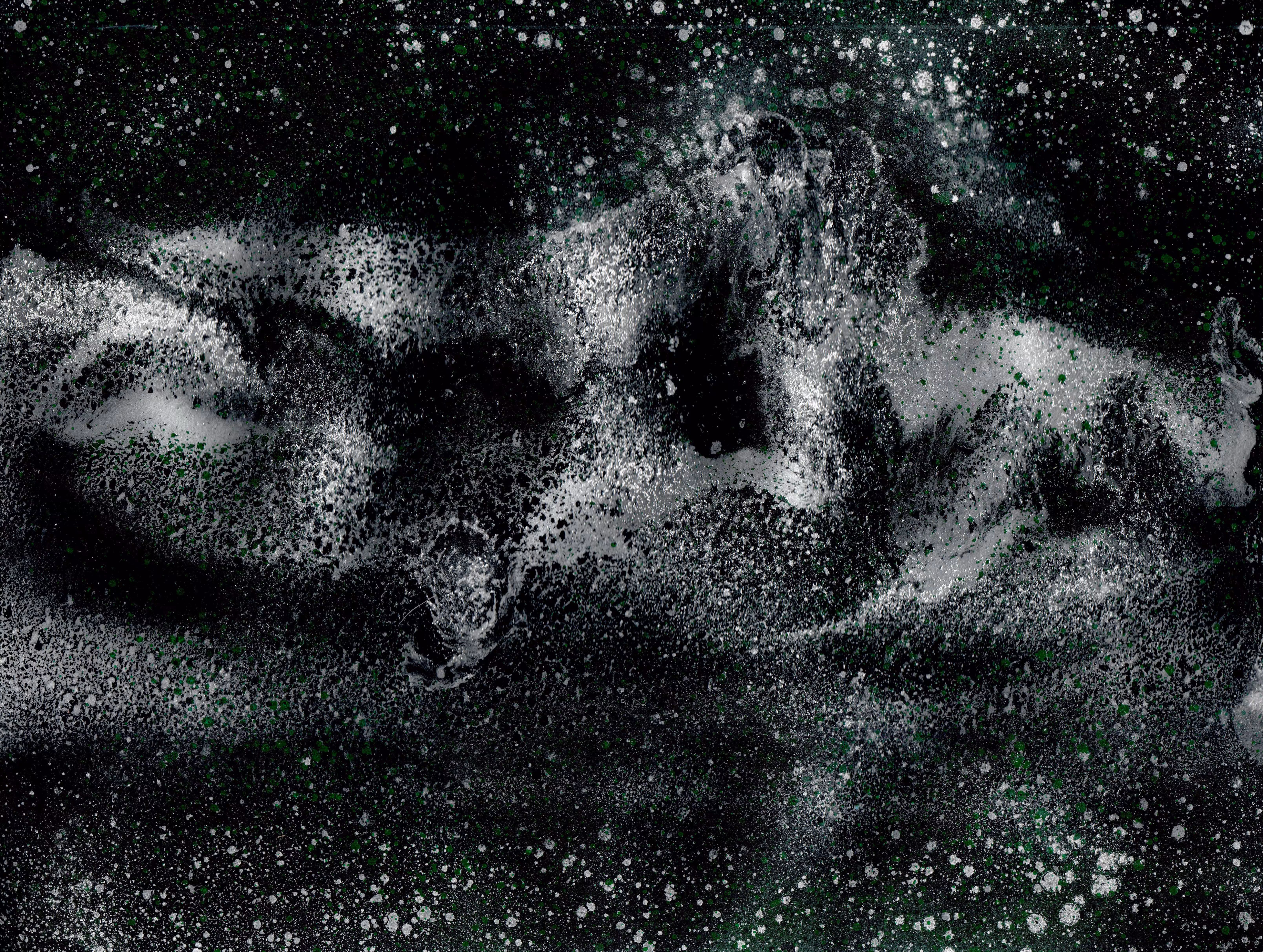 Abstract in Green and Silver on Black