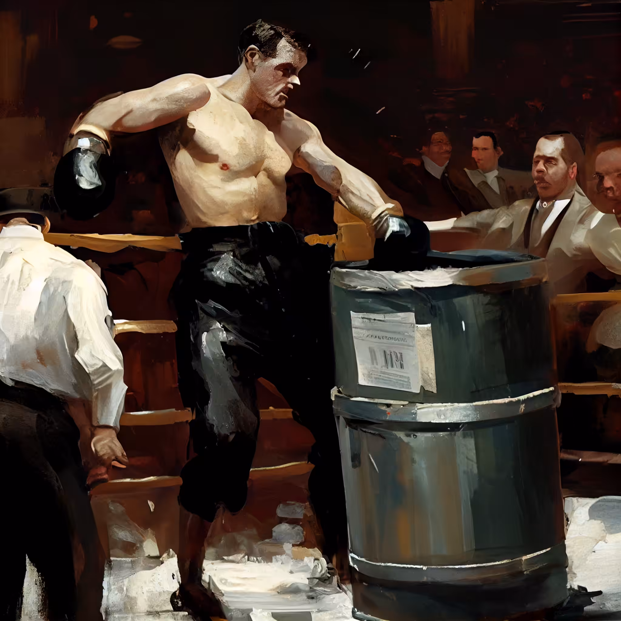Jake LaMotta against the ropes with a Toter