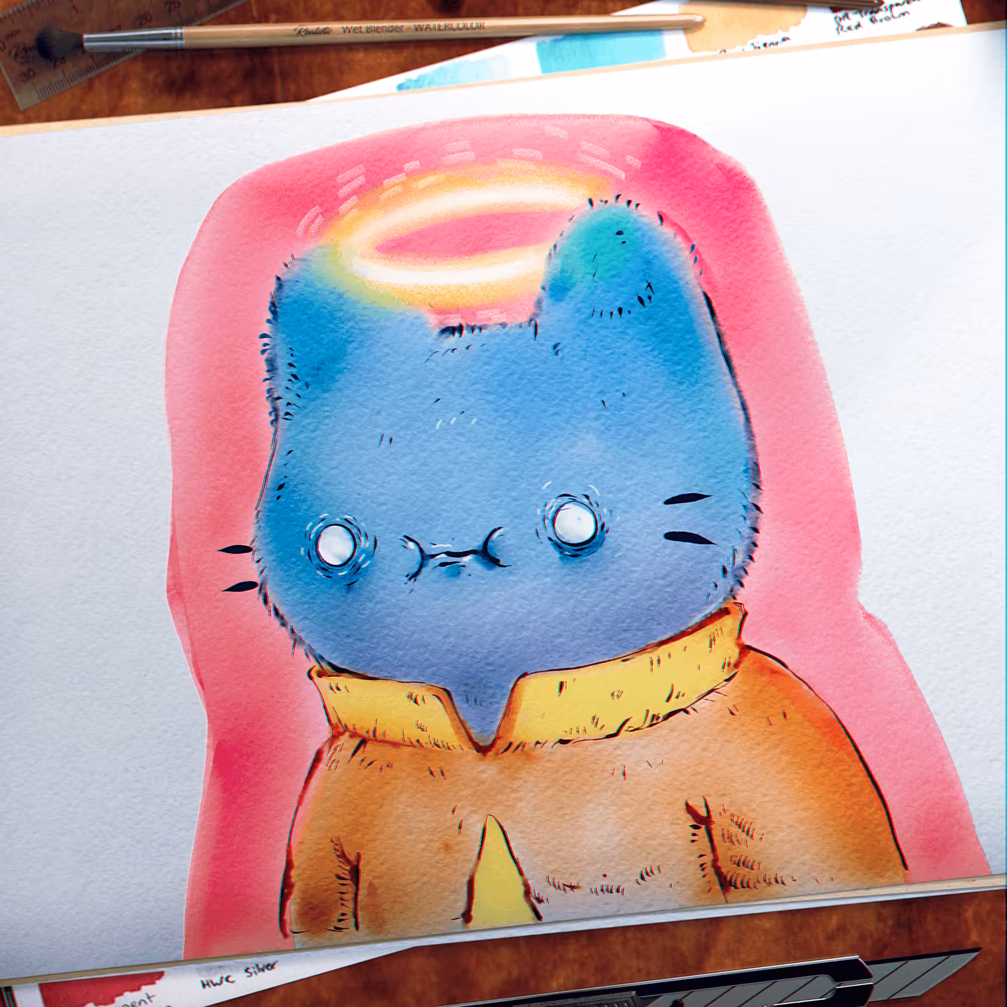 Watercolor Cool Cat #6344