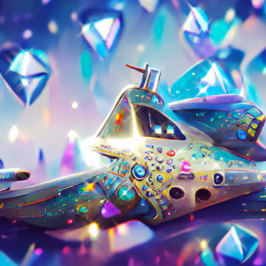 Diamond Spaceship Flying Through a Gem Galaxy