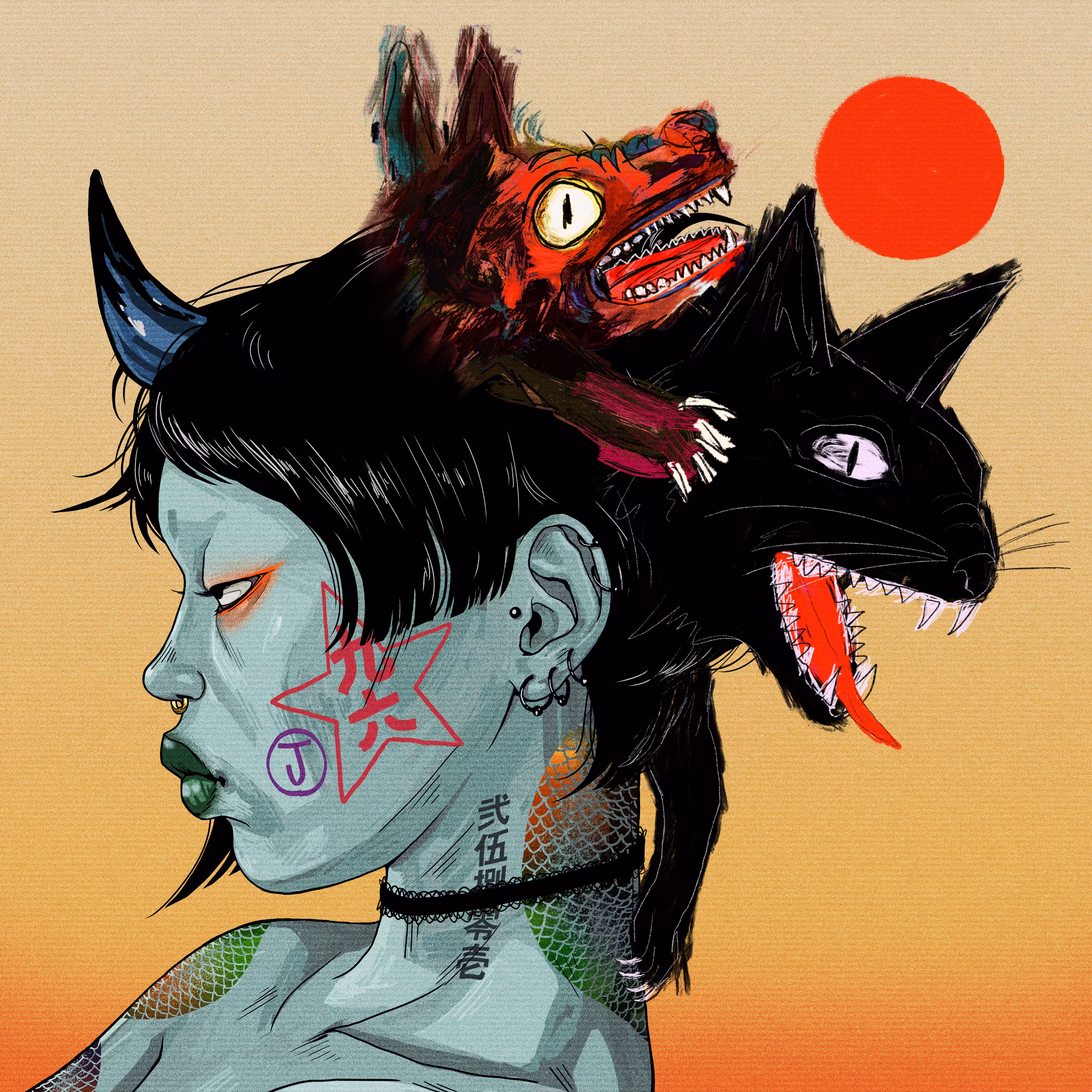 #152 Red wolf & feral cat