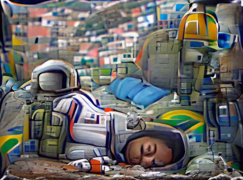 an astronaut sleeps in the favela