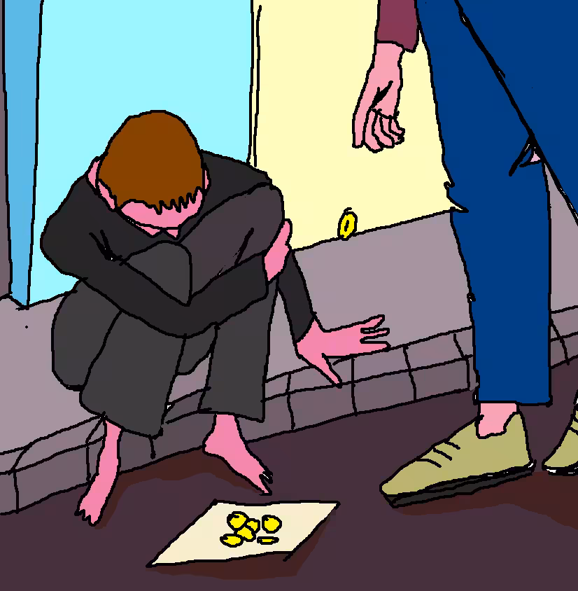 beggar collecting gold