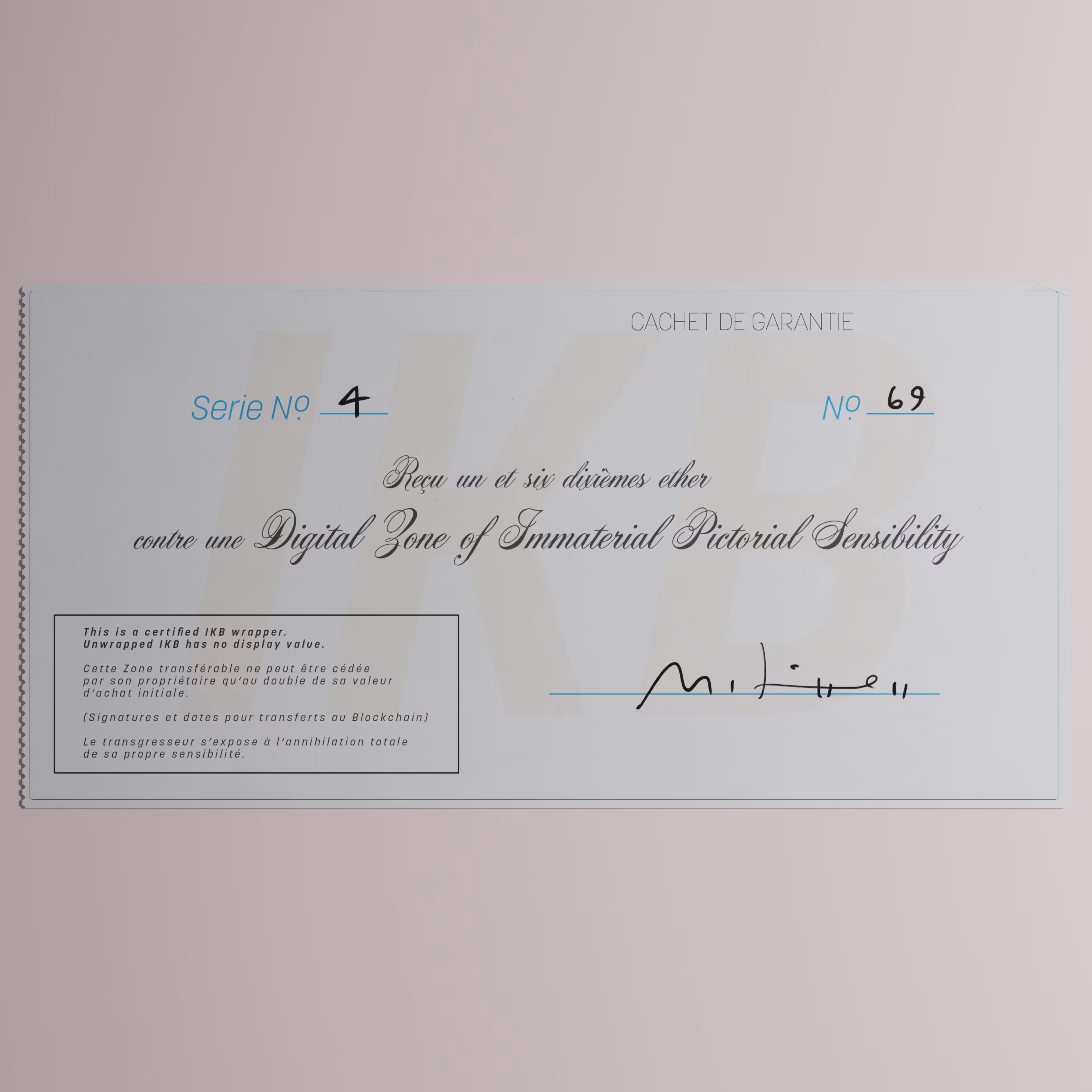 Digital Zone of Immaterial Pictorial Sensibility, Series 4, Edition 69. (Wrapped)