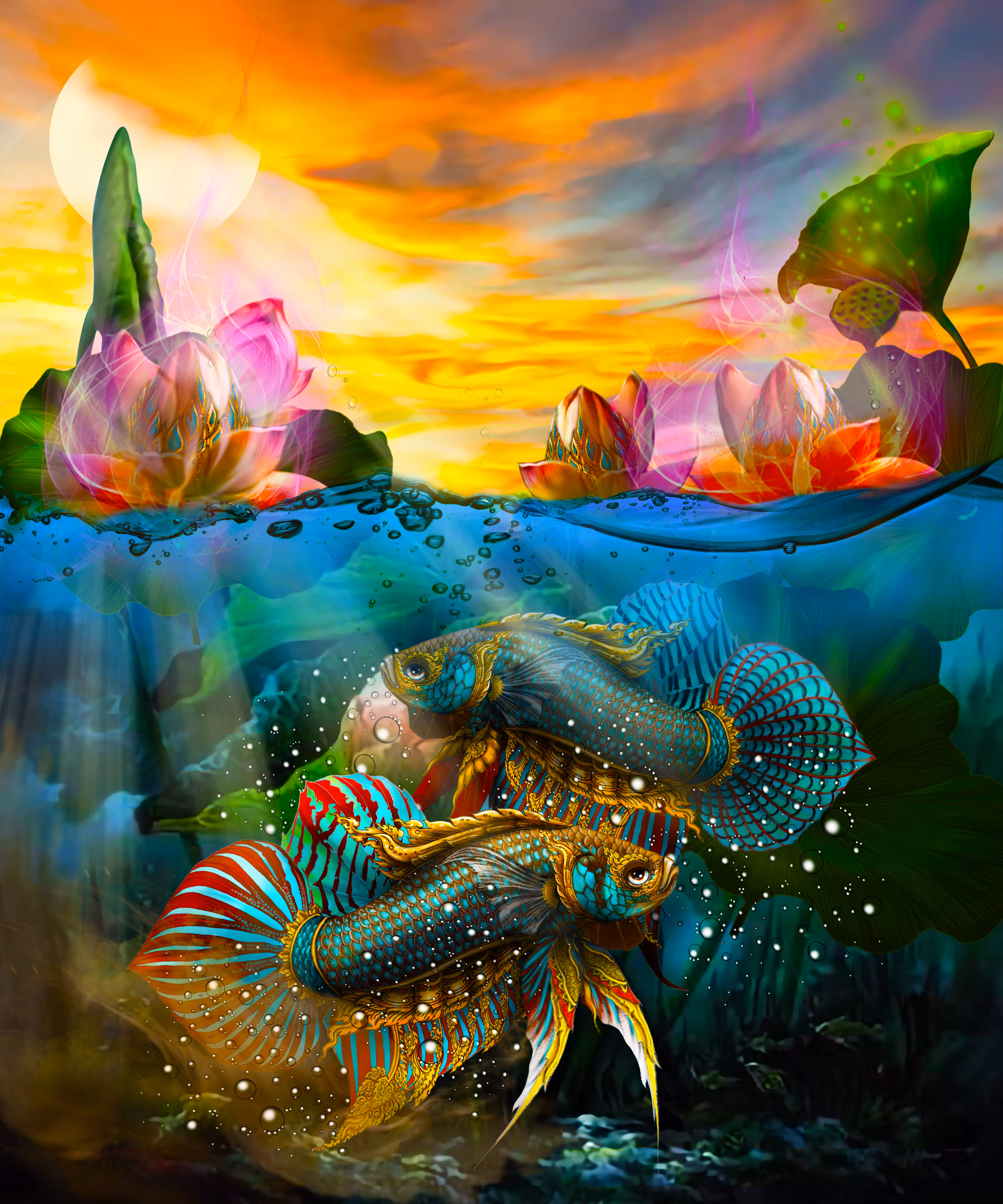 Betta in lotus pond