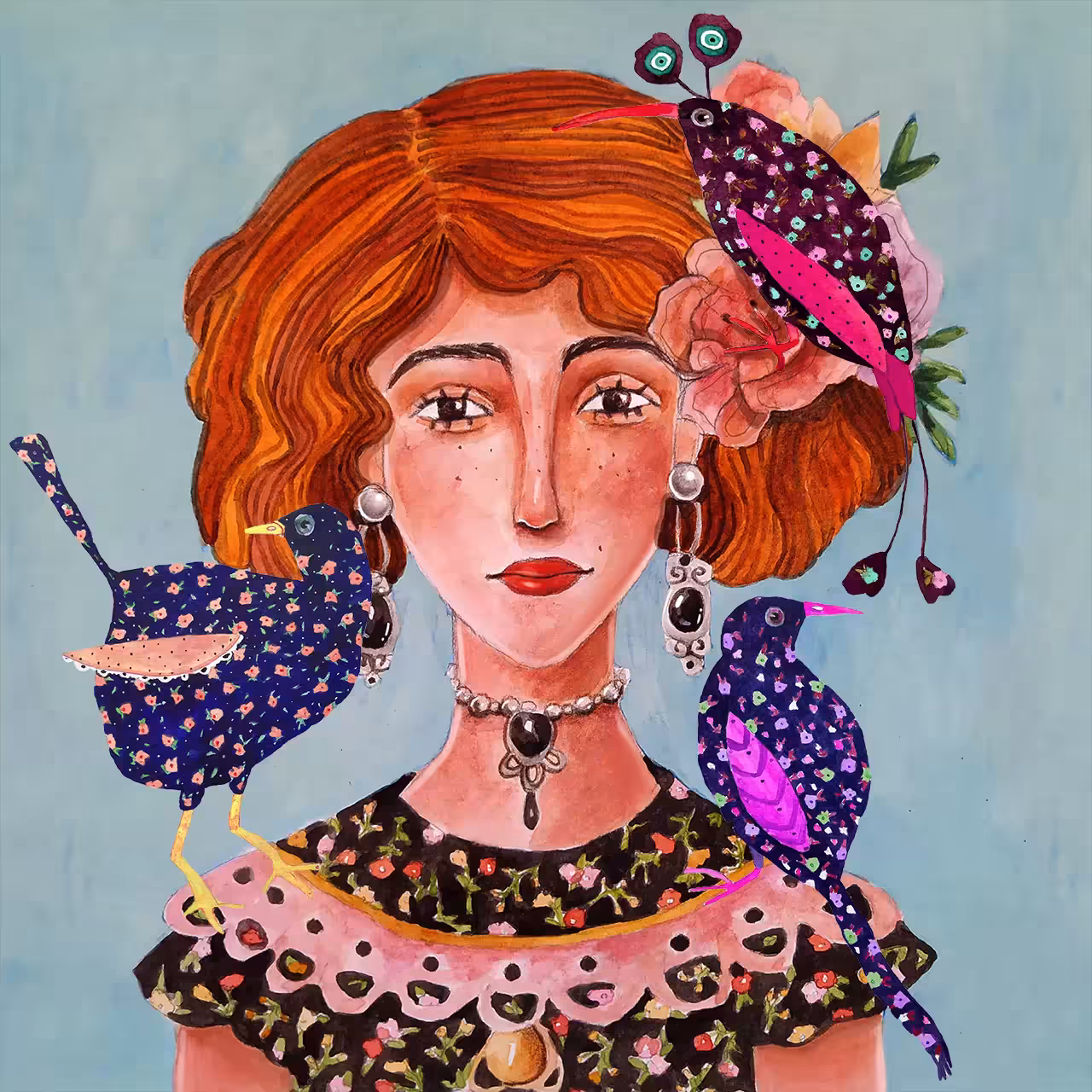 A GIRL WITH BIRDS