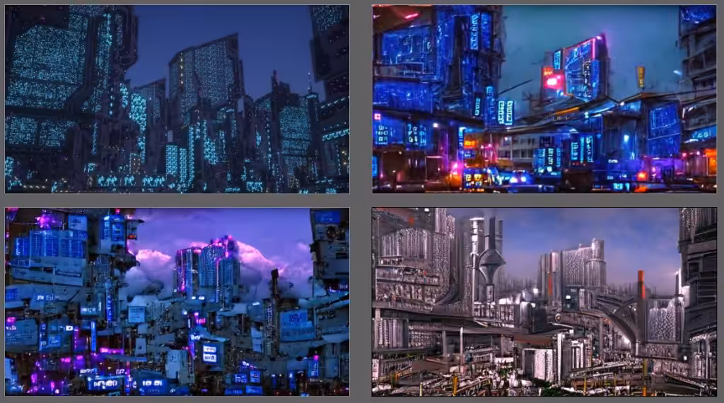 Futuristic city scenes. 4 in 1 set in PDF file