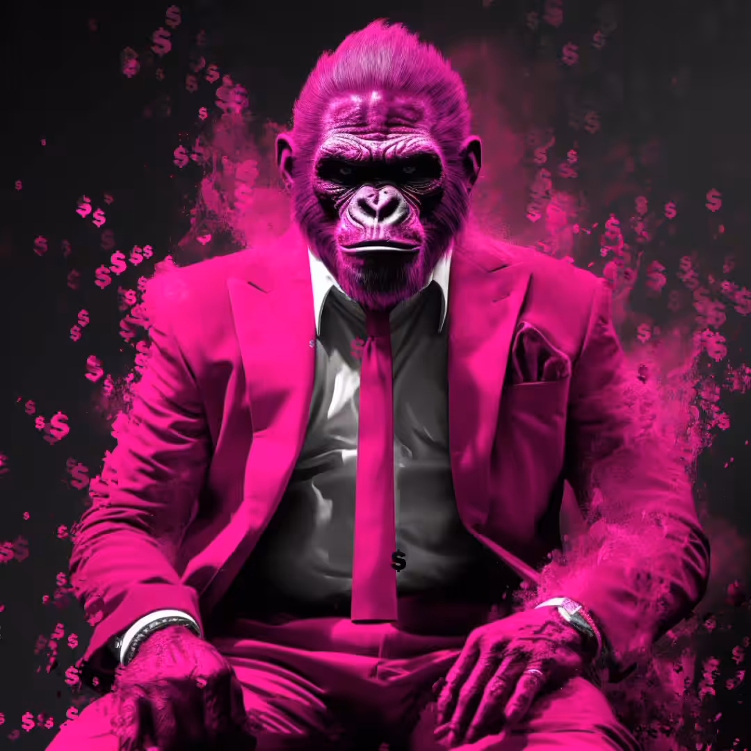  Gorilla Suiting in a Pink Suit, in the Style of 💵 