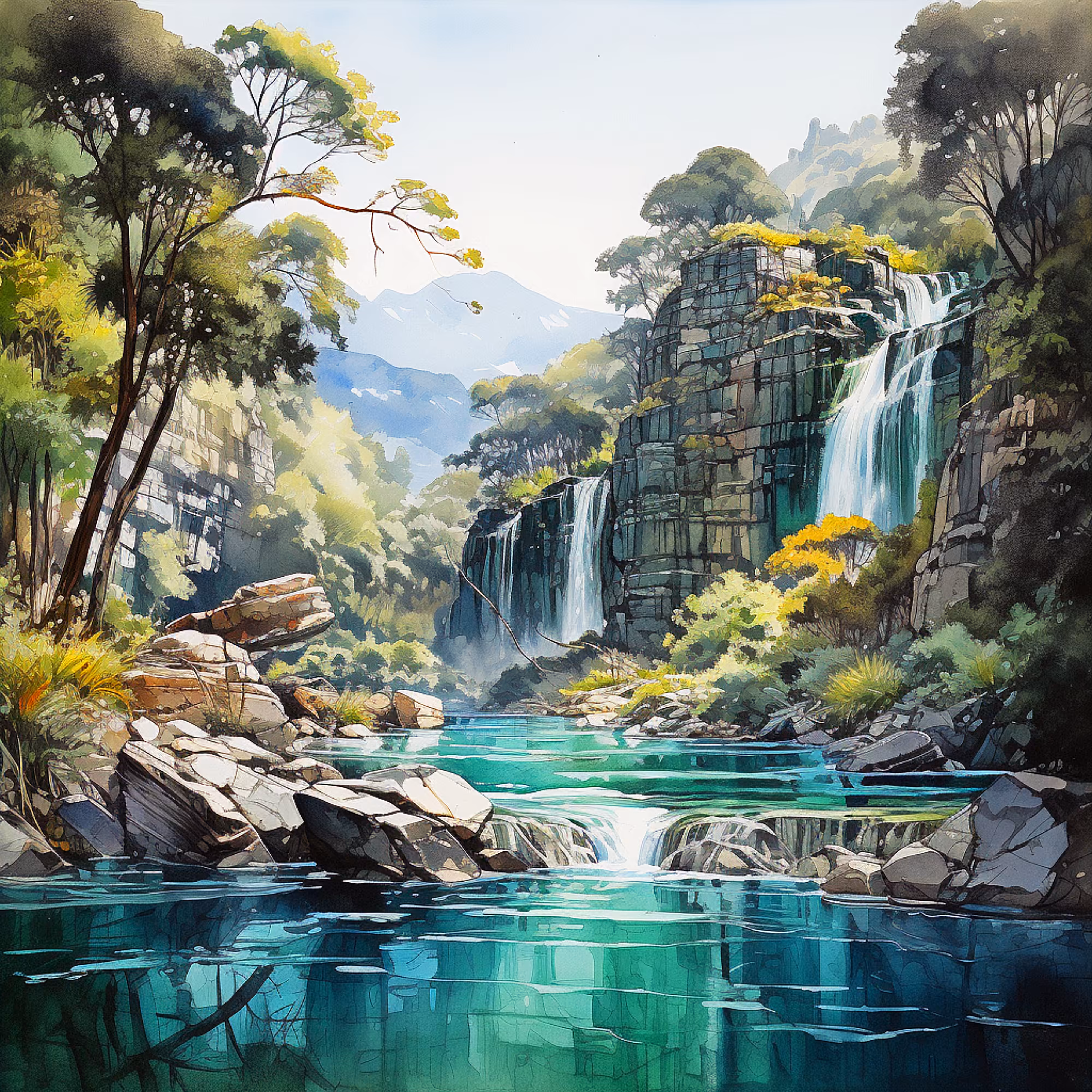 Coolness of the waterfall