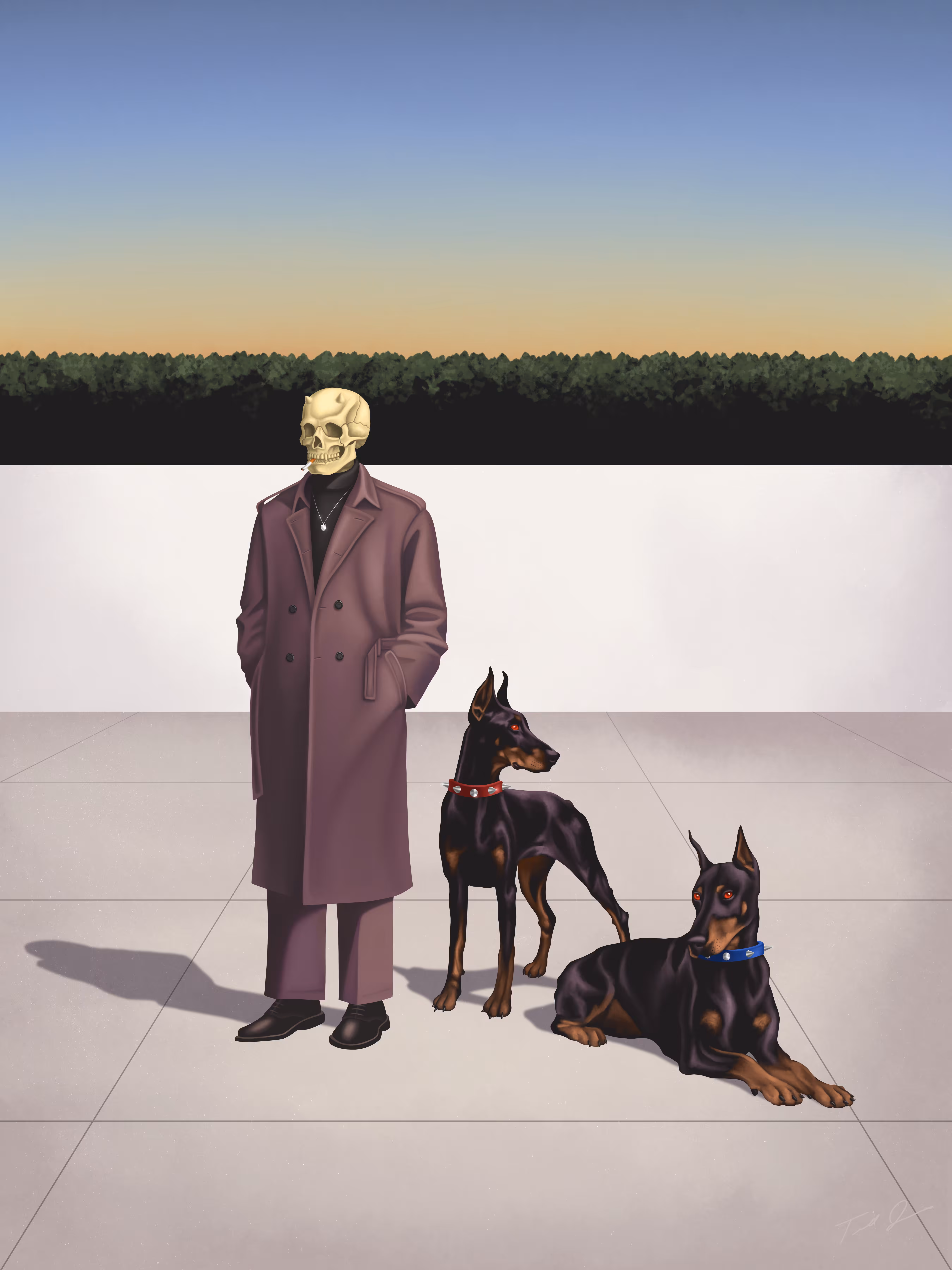 Dobermans at Dusk