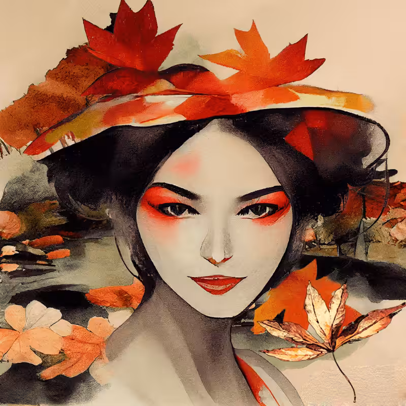 Geisha and Autumn Leaves #1