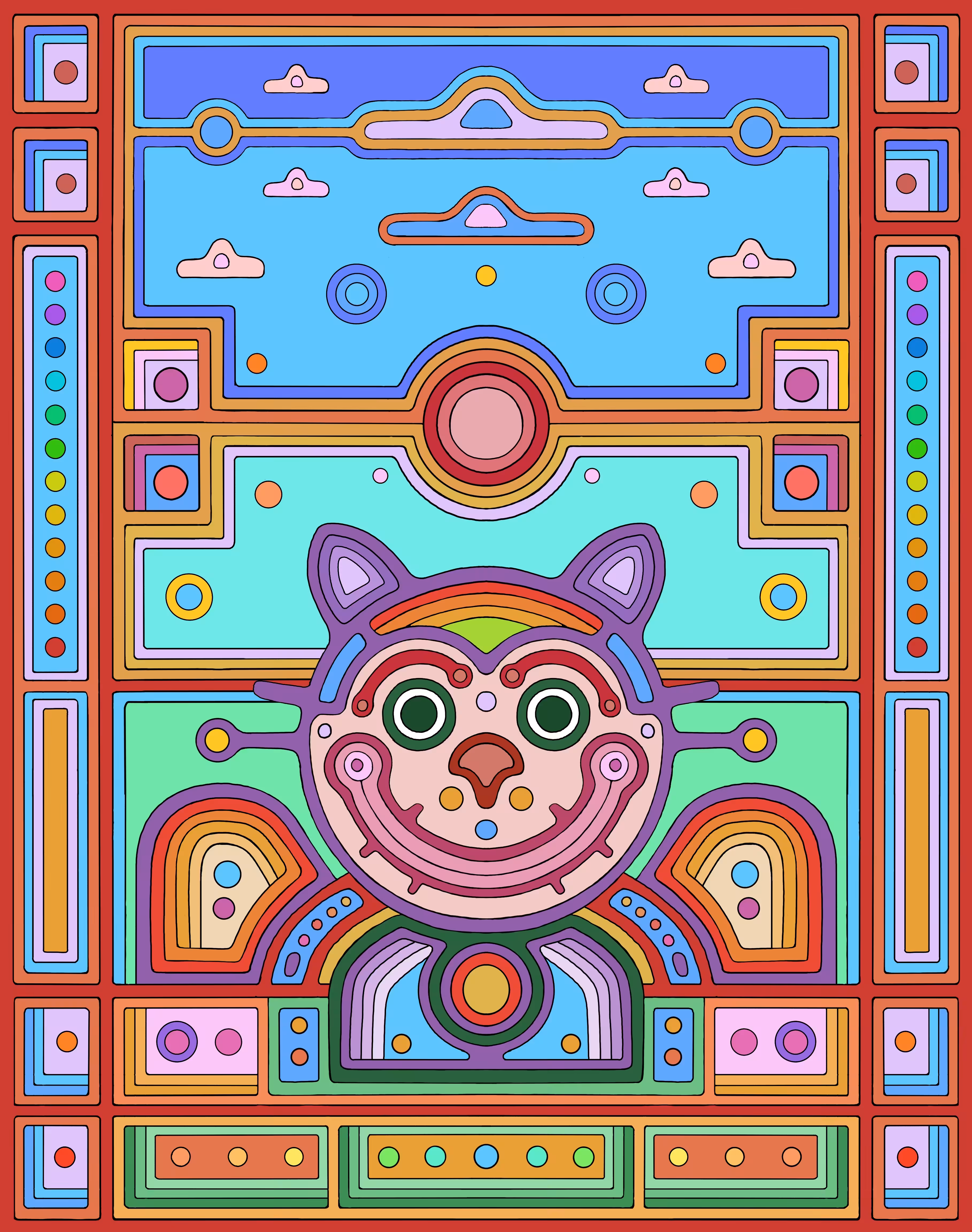 Red Flying Smiley Cat
