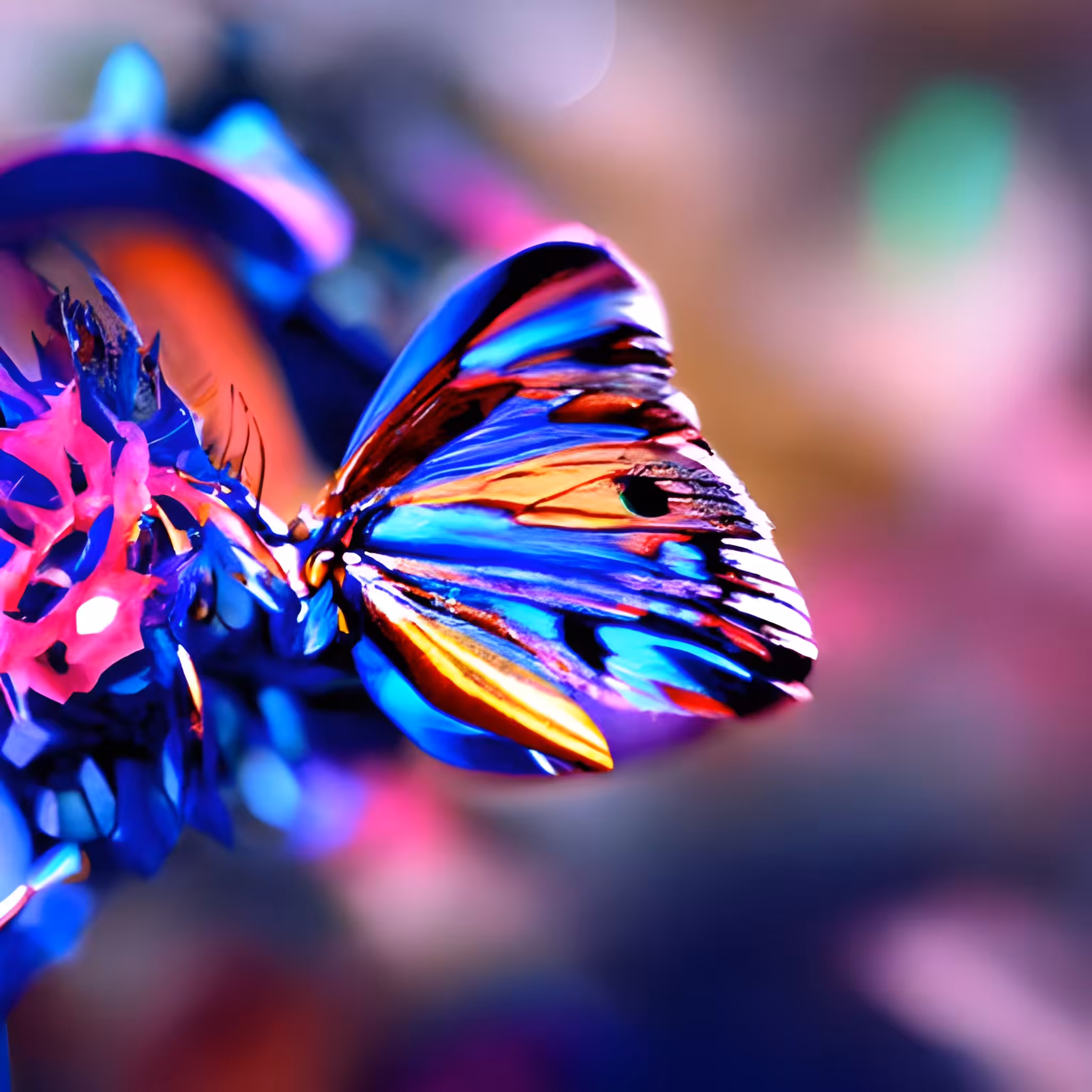 Cyberpunk Butterfly on Flower