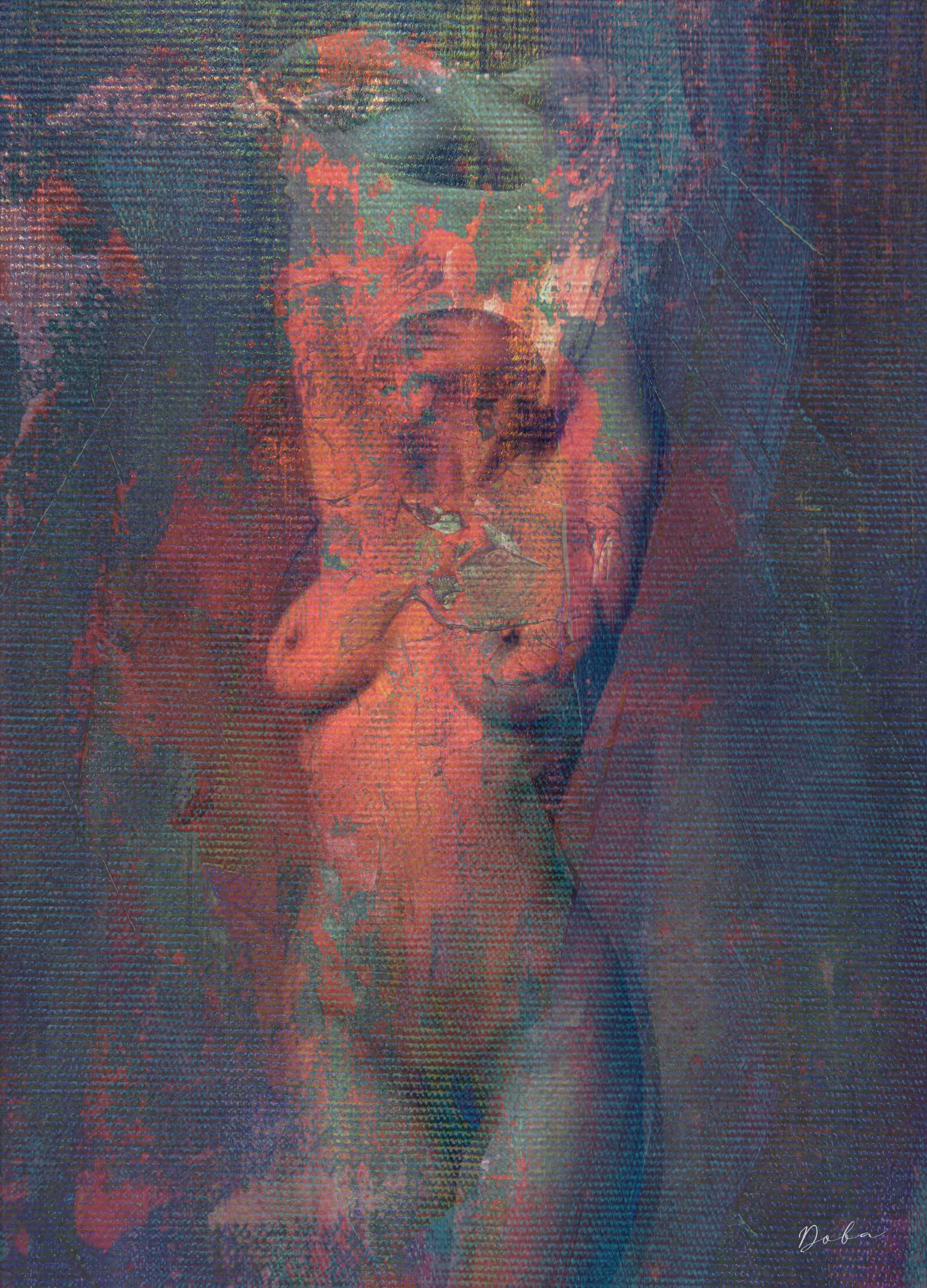 "A Woman Brushed Red , living in a world of Blue"
