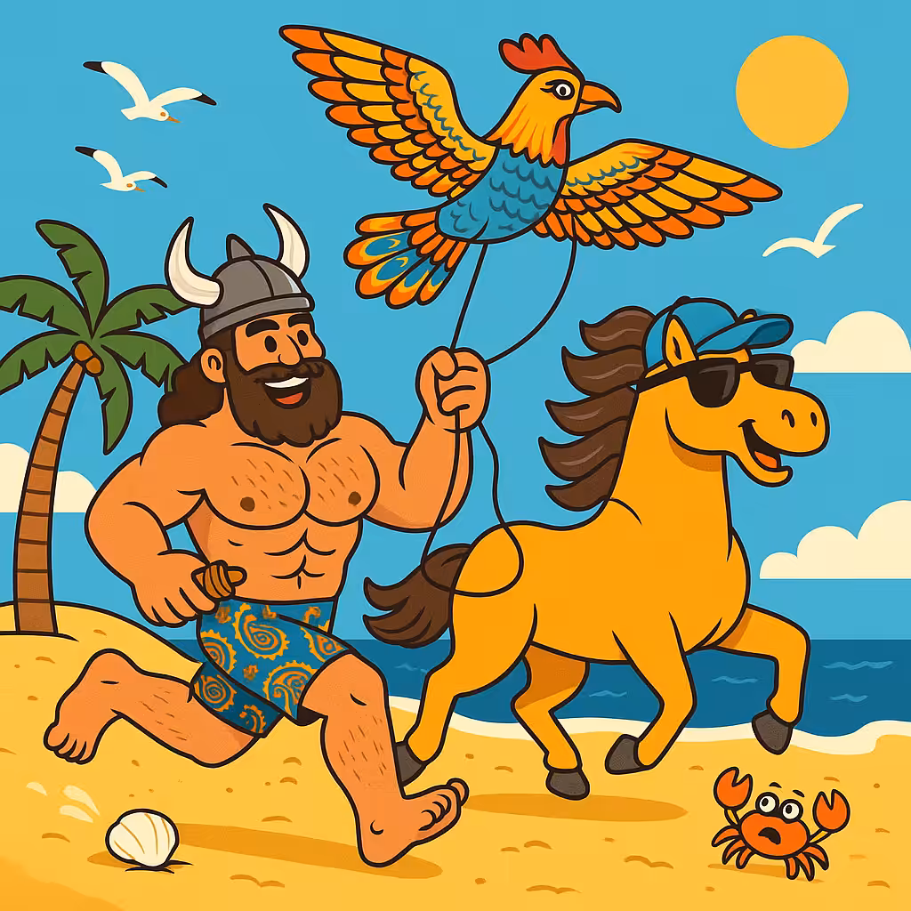 Rostam Flying a Kite with Rakhsh on the Beach