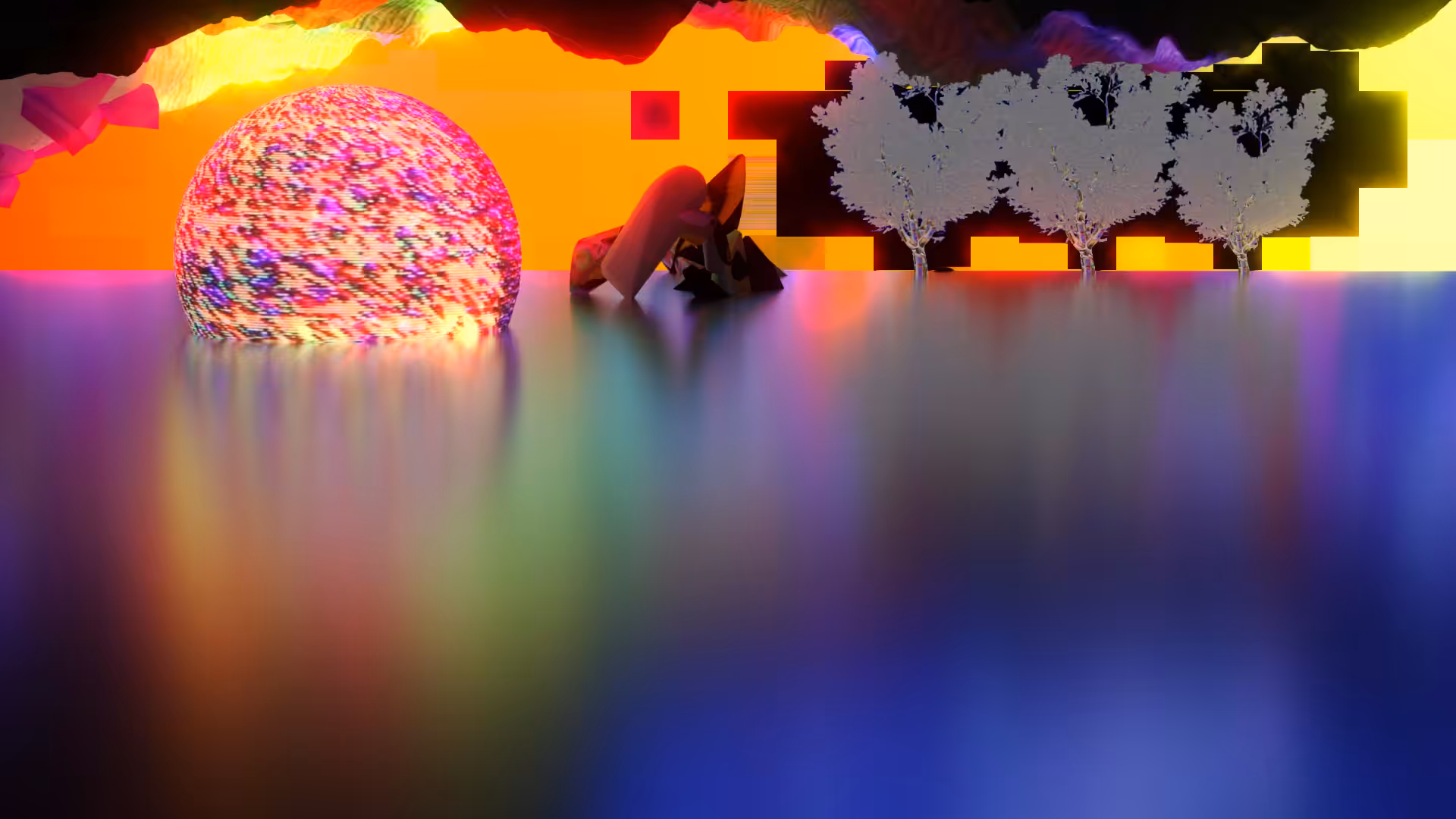 Accidental Pixels #19 "Cinematic Orb, Sculpture, and 3 Trees"