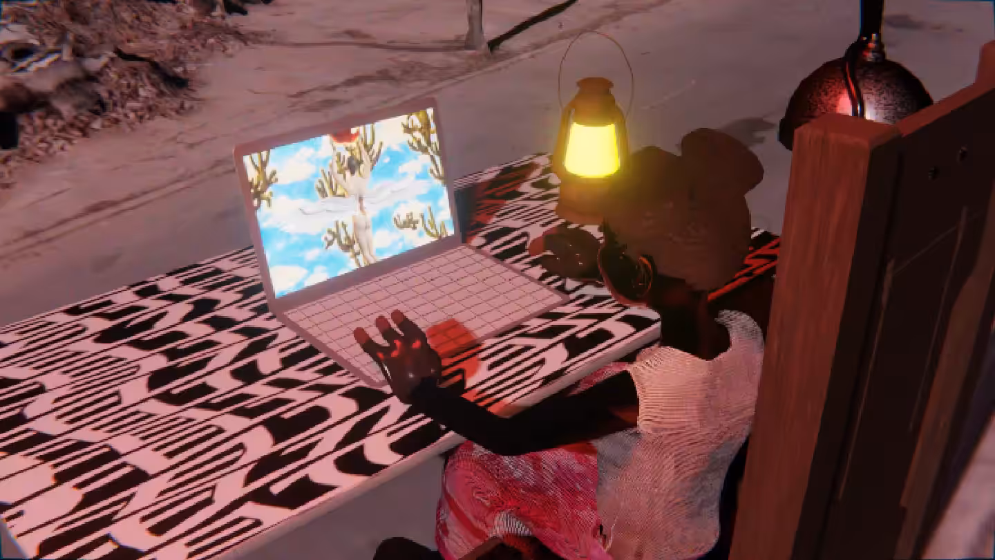 Desktop #332: The Military Brat in the Electric Chair With a Gas Lamp and a Gardens Monitor on a Pattern Table in Conflict