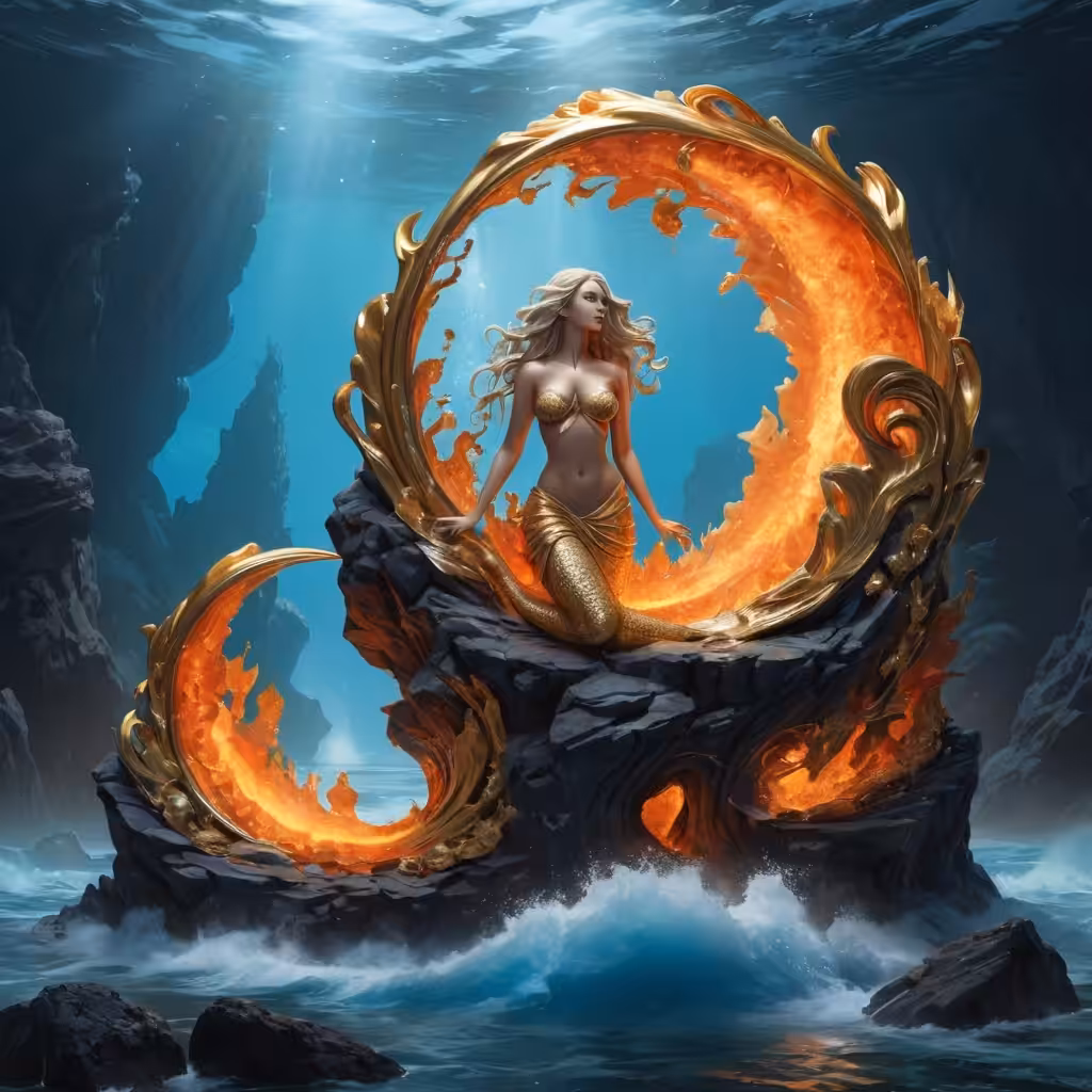 One soul in two bodies: A golden statue of a mermaid