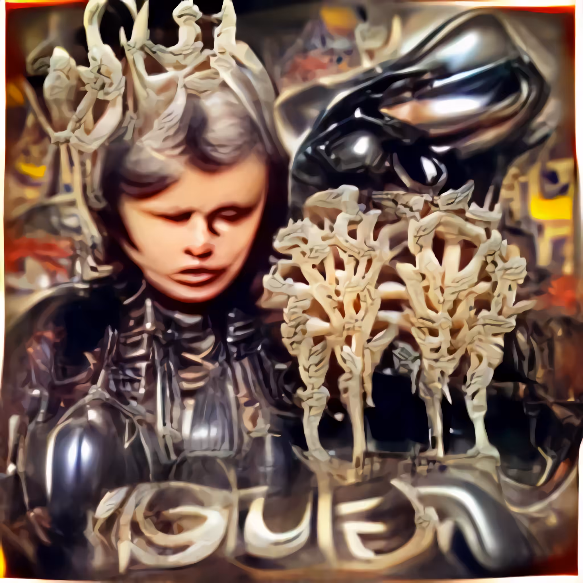Carla, the Queen of the fungal network, elder goddess of decay, destruction, and then renewal. An AI generated science fiction artwork. 2048x2048 pixels.