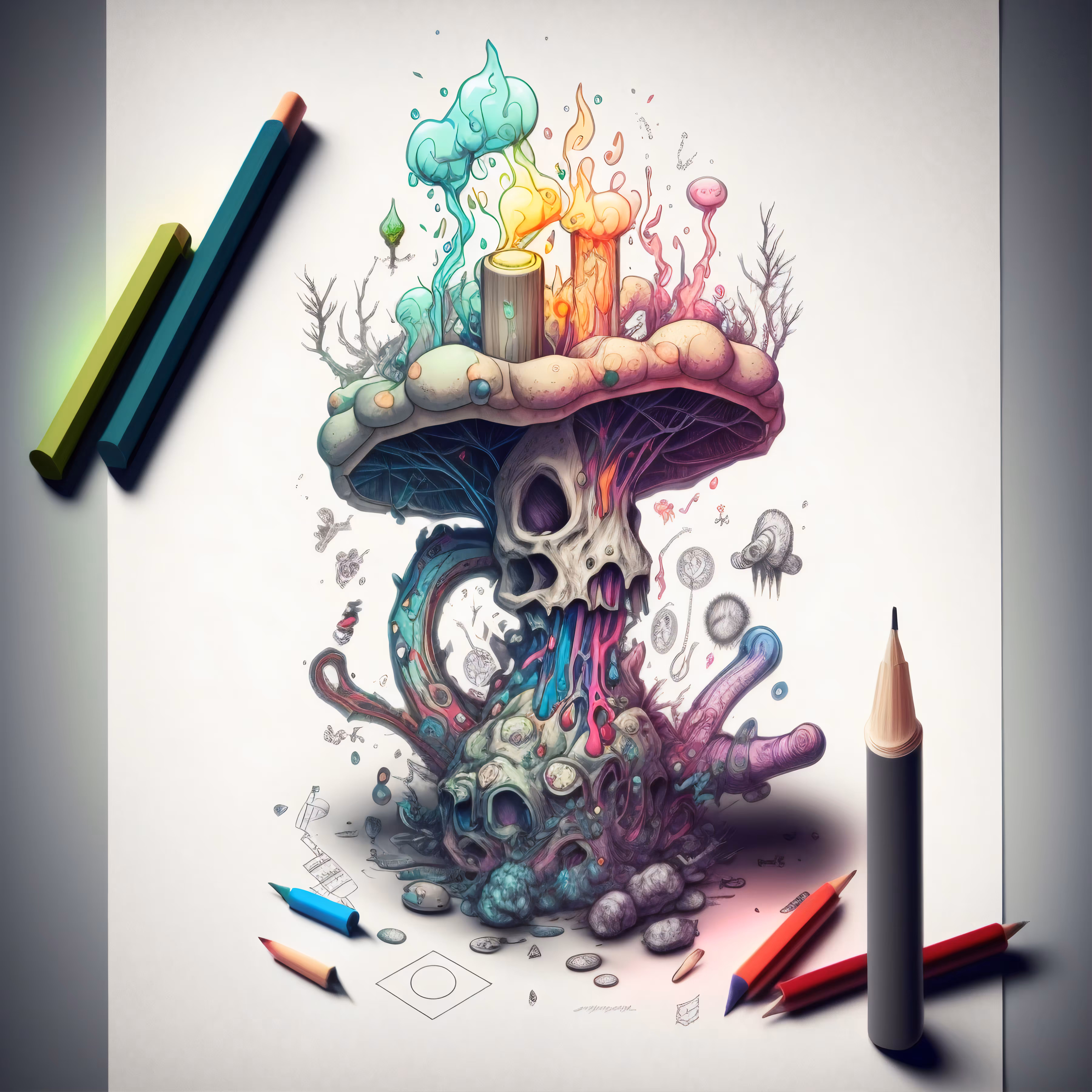 Digital  drawing: Trippy Mushroom #24